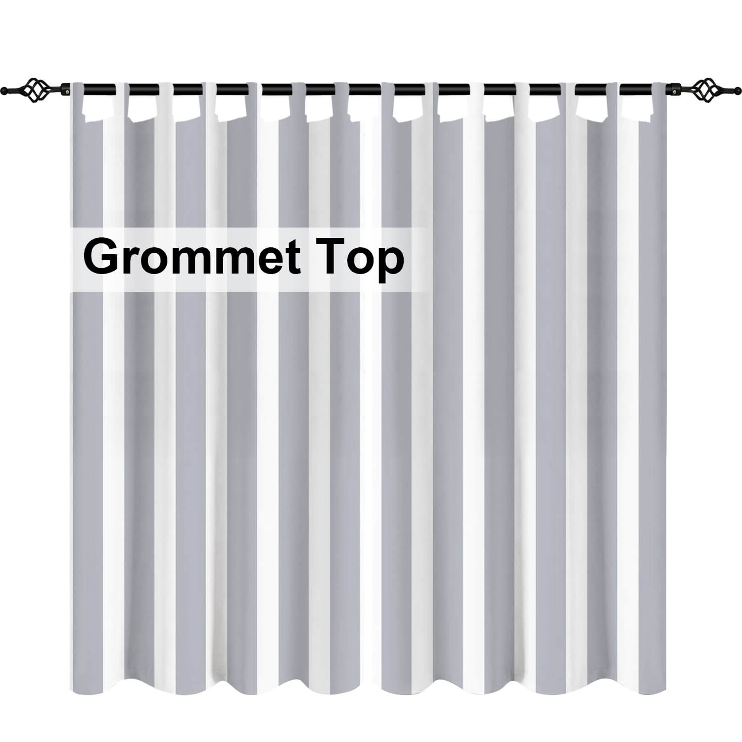 Striped Outdoor Curtains  Waterproof 1 Panel Light Gray