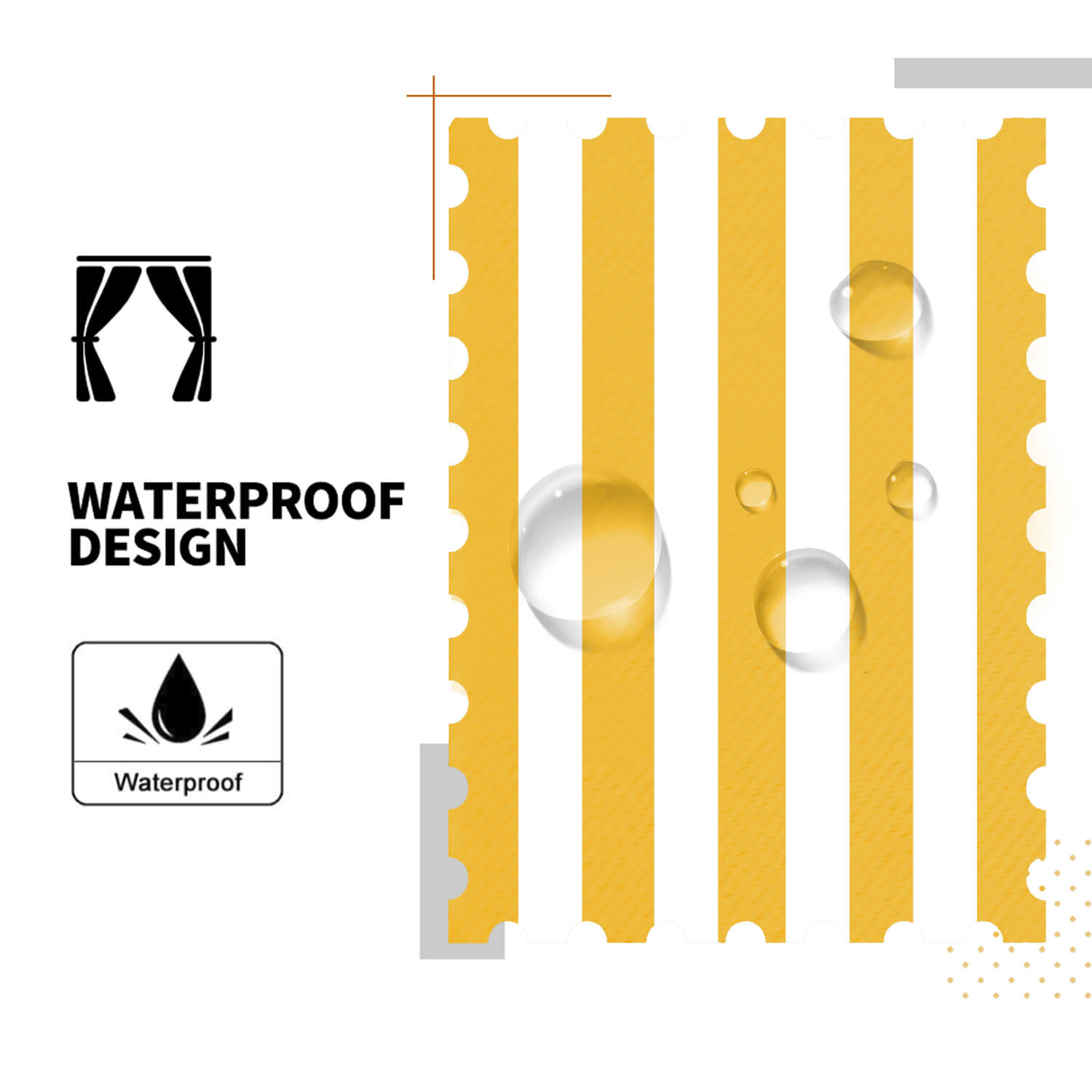 Striped Outdoor Curtains  Waterproof 1 Panel Orange