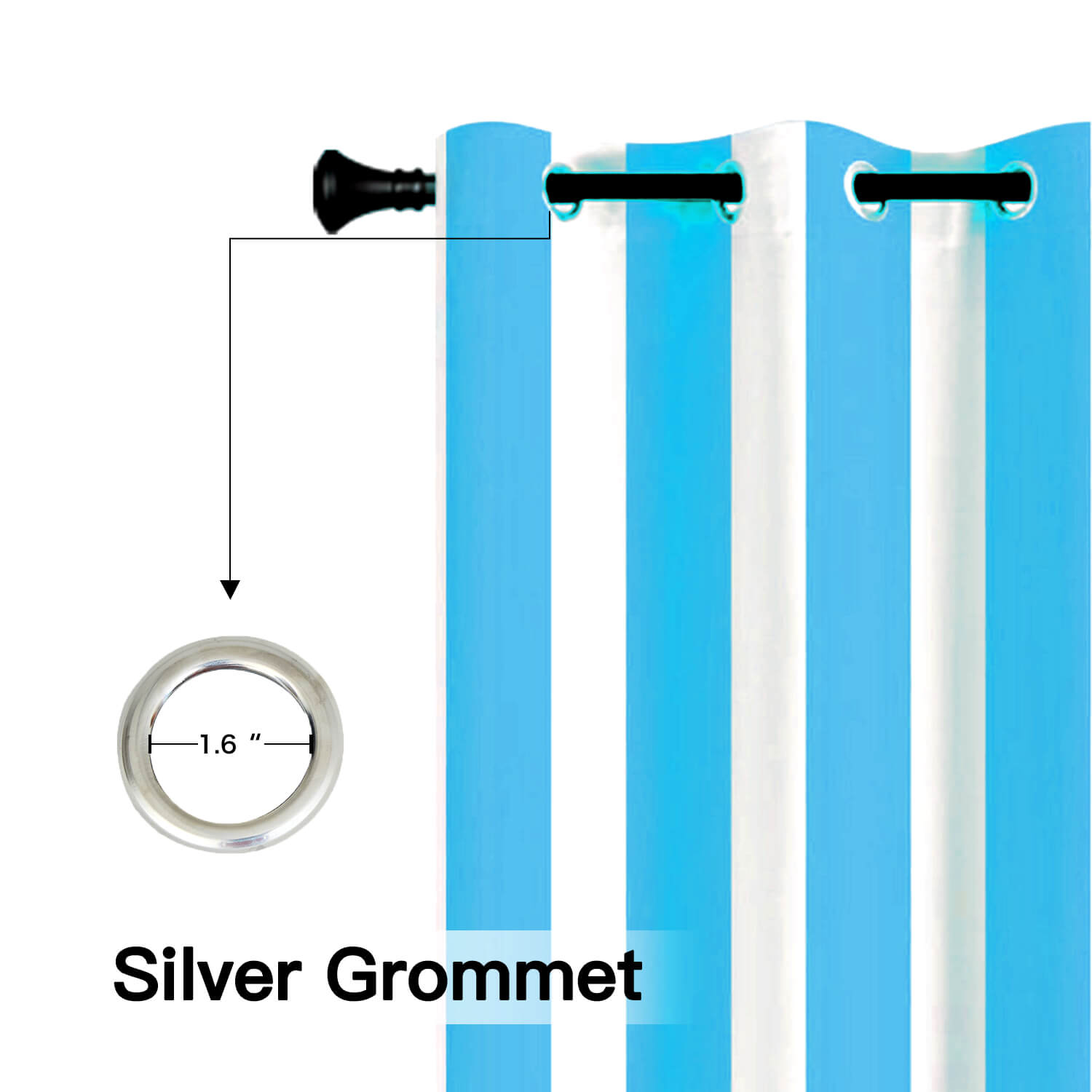 Striped Outdoor Curtains Waterproof 1 Panel SkyBlue