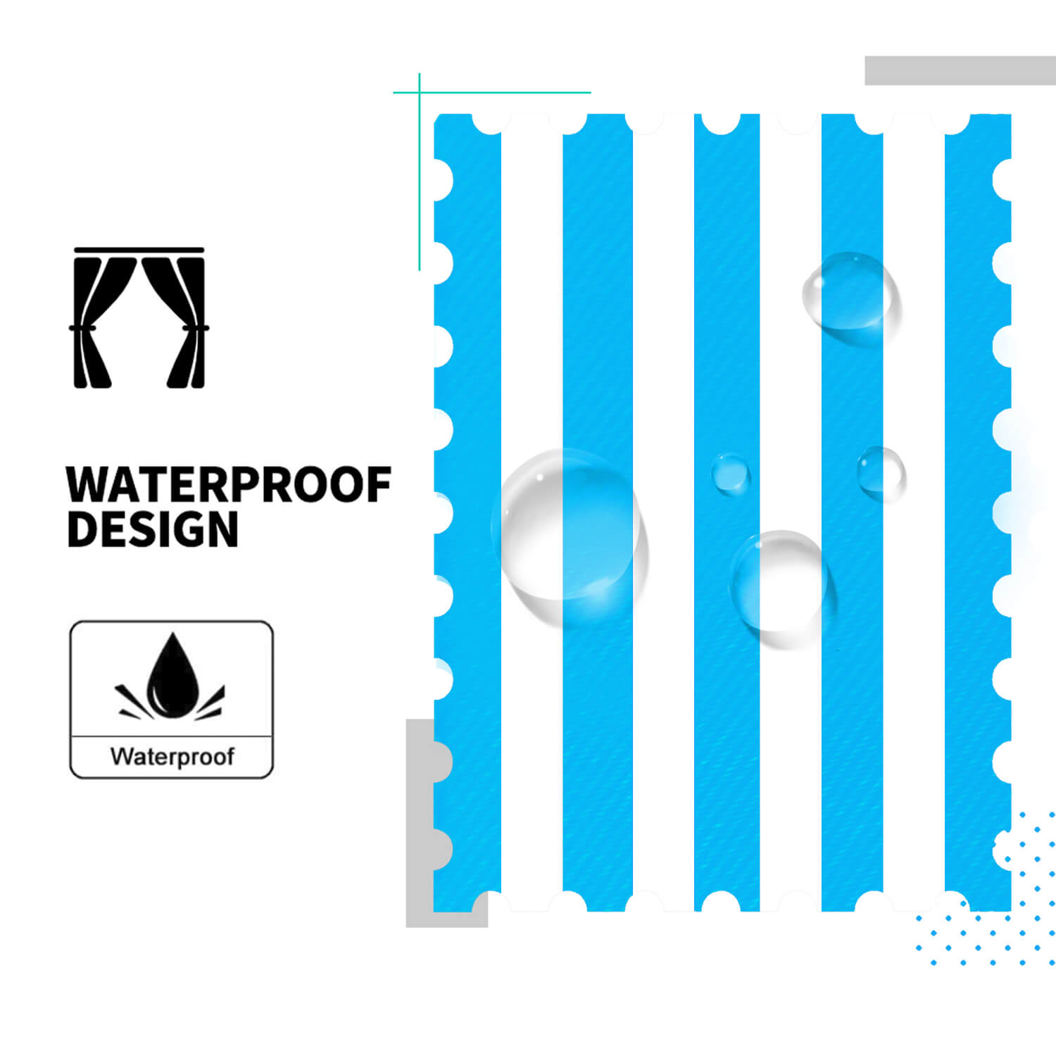 Striped Outdoor Curtains Waterproof 1 Panel SkyBlue