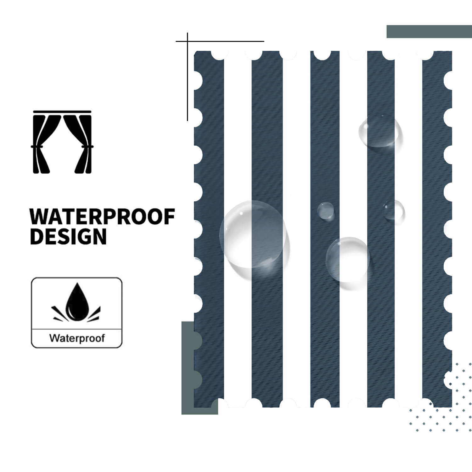 Striped Outdoor Curtains Waterproof 1 Panel SteelBlue