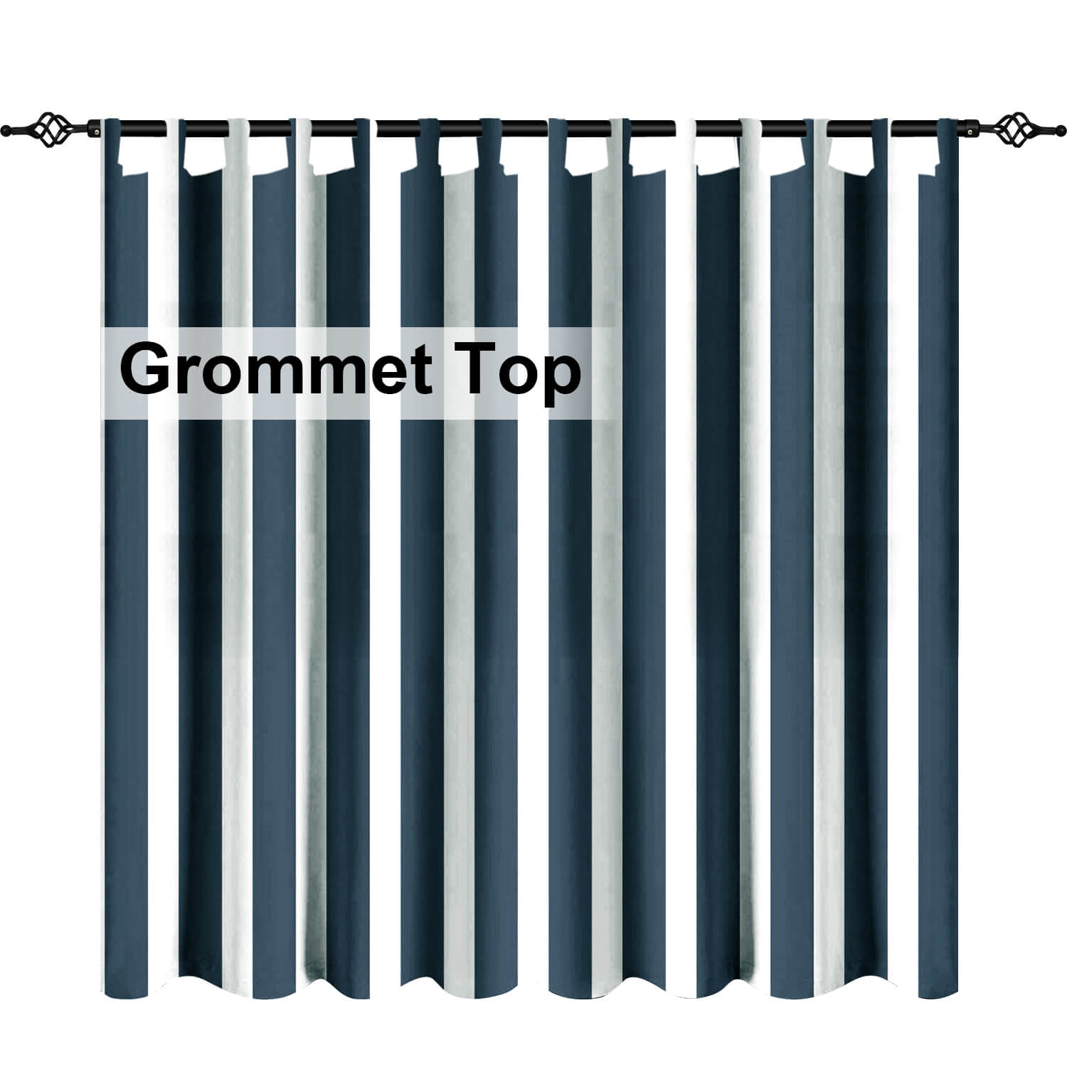 Striped Outdoor Curtains Waterproof 1 Panel SteelBlue