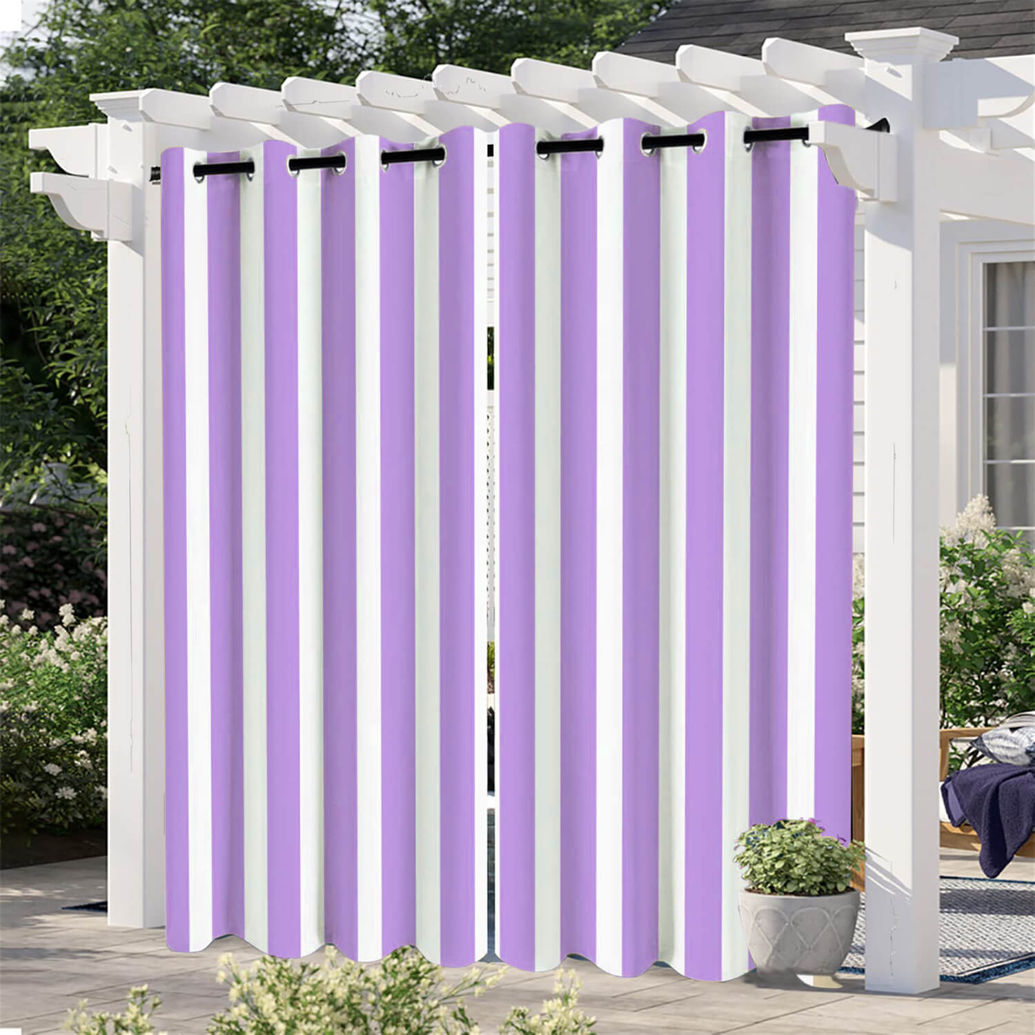 Striped Outdoor Curtains  Waterproof 1 Panel Orchid