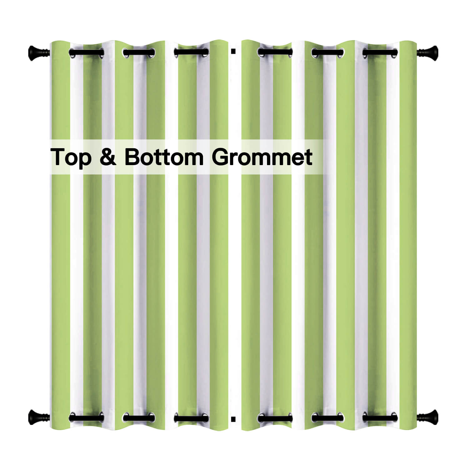 Striped Outdoor Curtains Waterproof 1 Panel LawnGreen