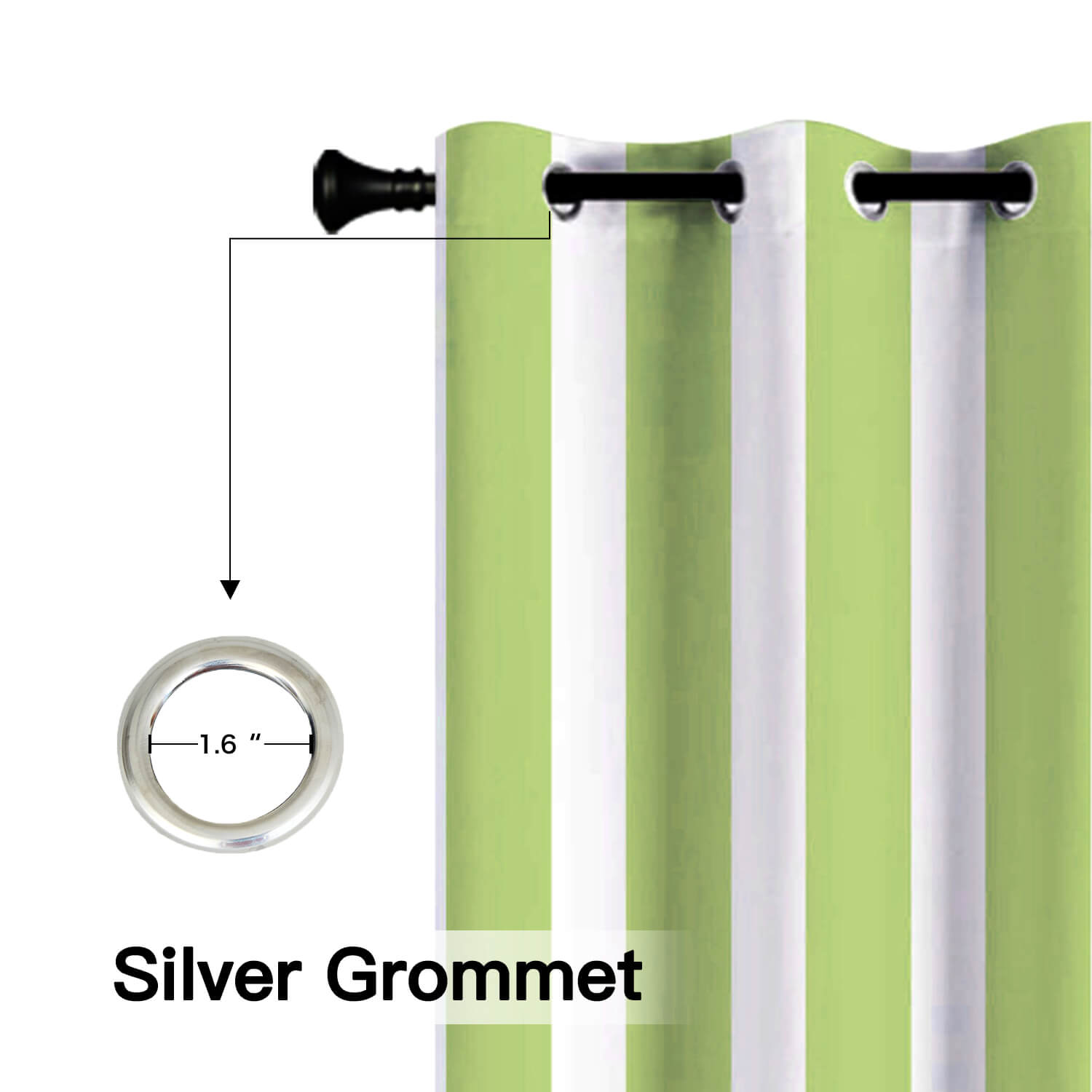 Striped Outdoor Curtains Waterproof 1 Panel LawnGreen