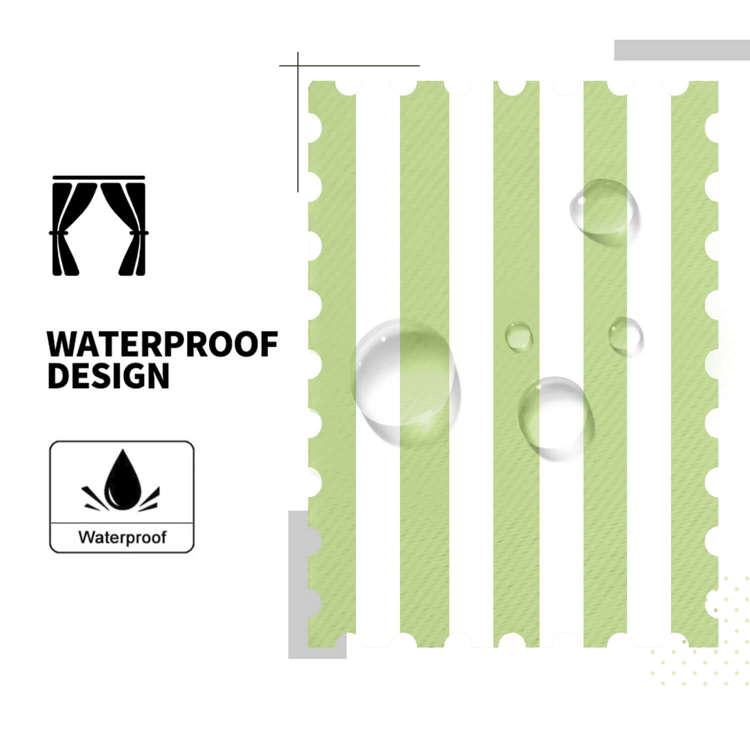 Striped Outdoor Curtains Waterproof 1 Panel LawnGreen