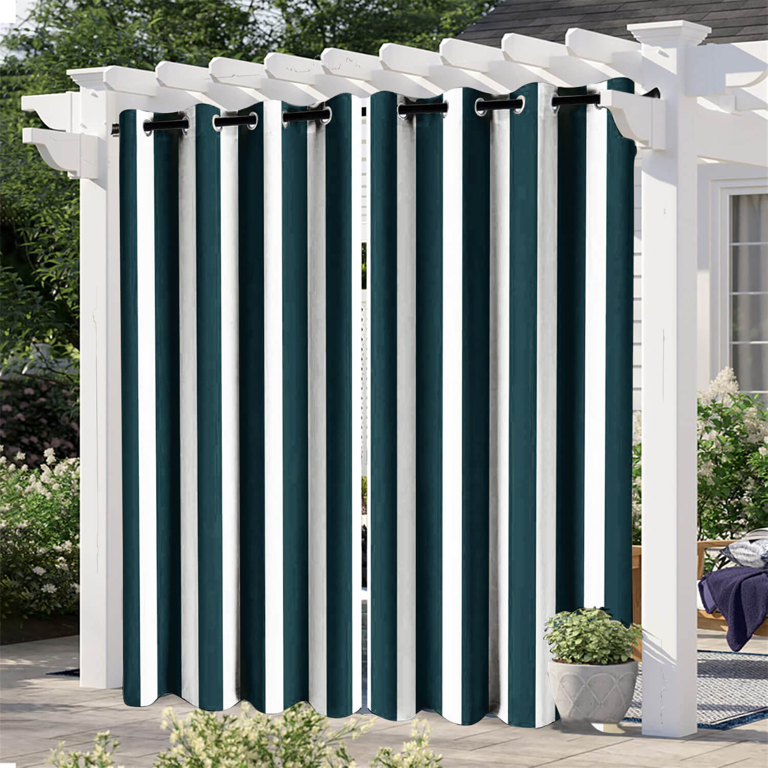 Striped Outdoor Curtains  Waterproof 1 Panel DarkSlateGray