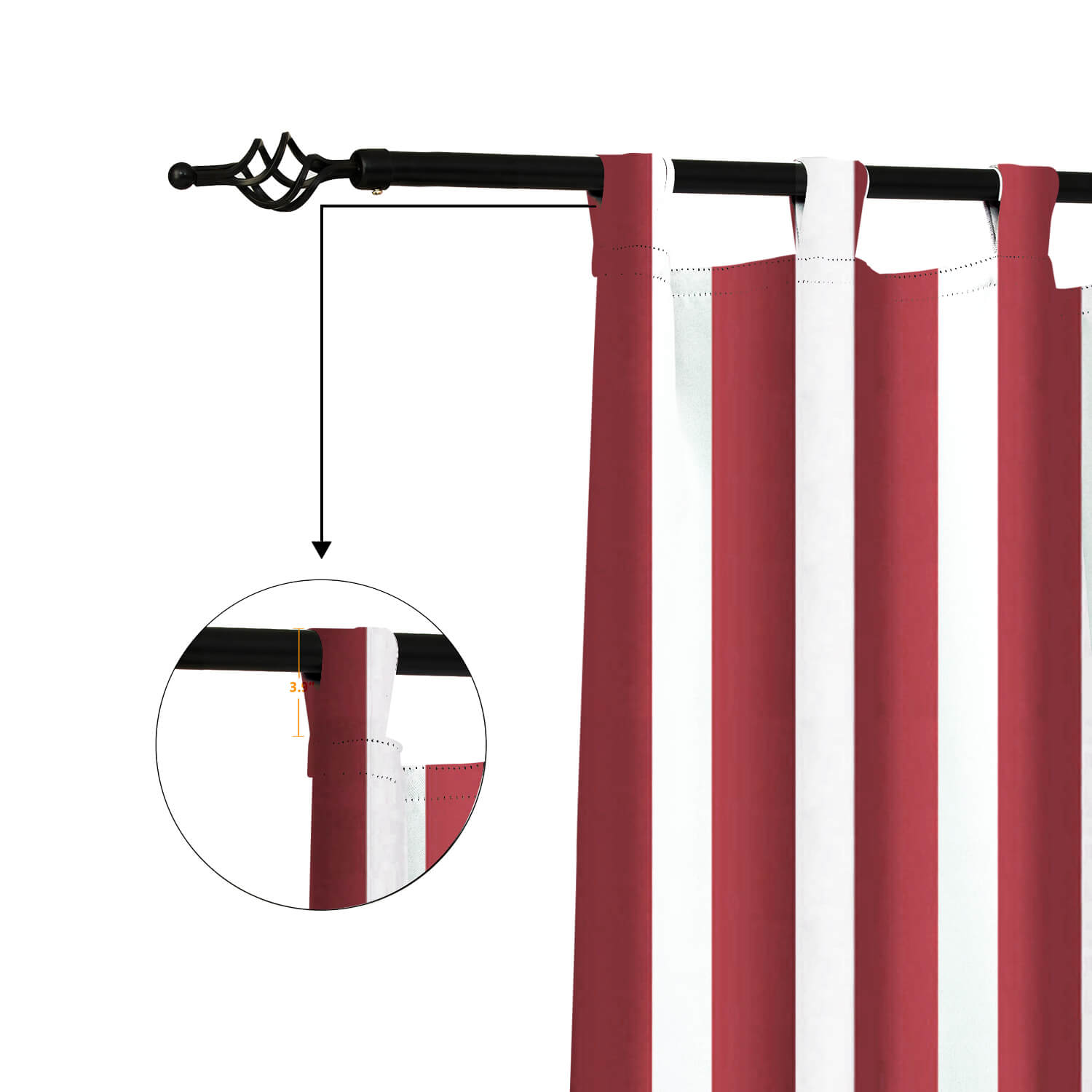 Striped Outdoor Curtains  Waterproof 1 Panel Red