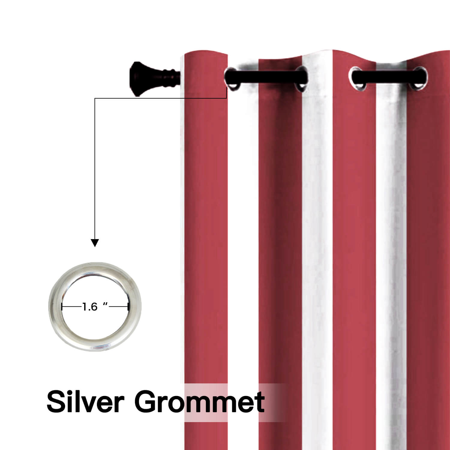 Striped Outdoor Curtains  Waterproof 1 Panel Red