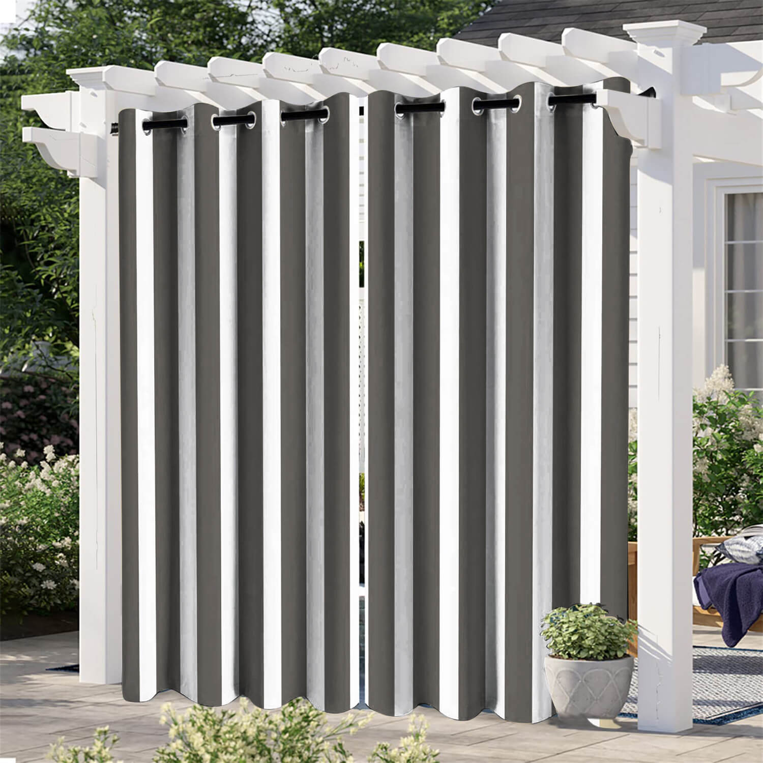 Striped Outdoor Curtains  Waterproof 1 Panel Seashell