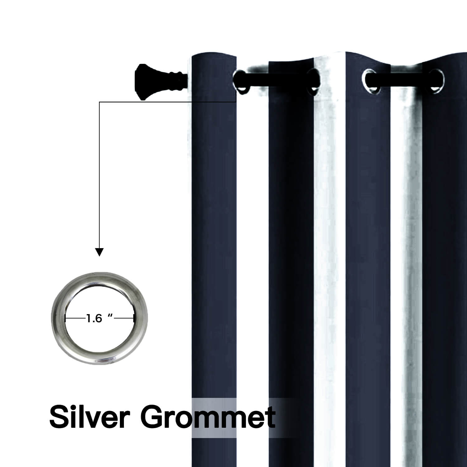 Striped Outdoor Curtains Waterproof 1 Panel RoyalBlue