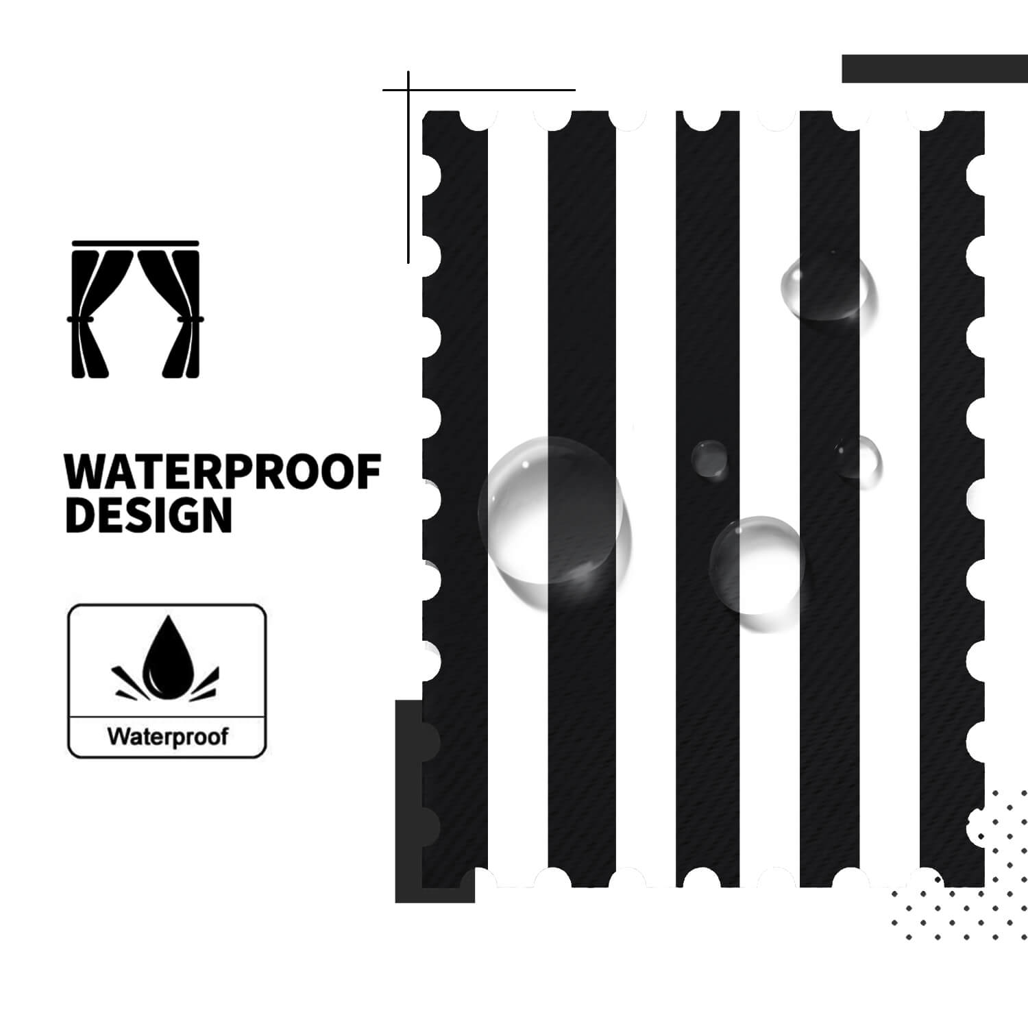 Striped Outdoor Curtains Waterproof 1 Panel Crow Black