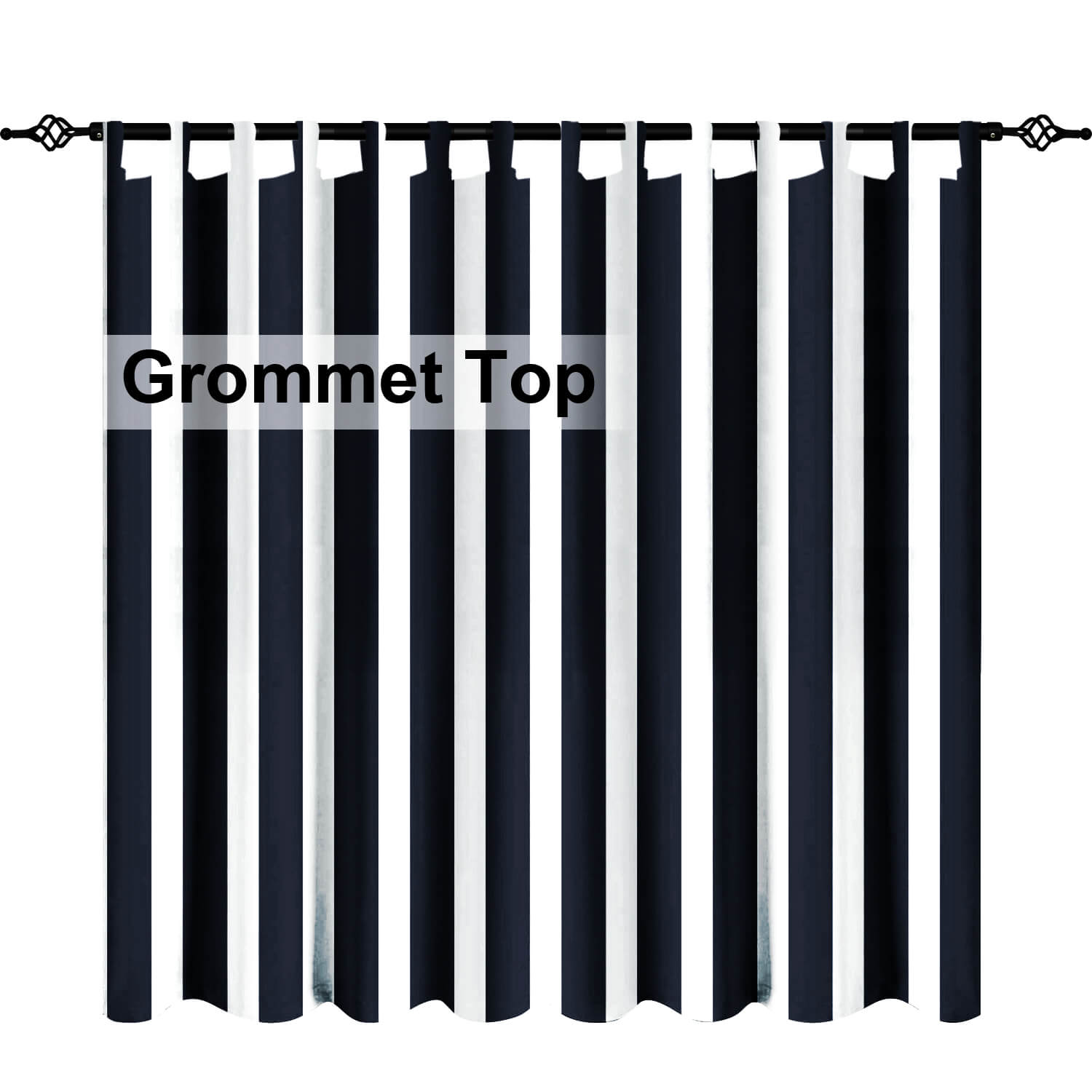 Black Stripe Curtains/Drapes 1 Panel | Waterproof Curtains Grommet Top & Bottom | Custom Outdoor Curtains