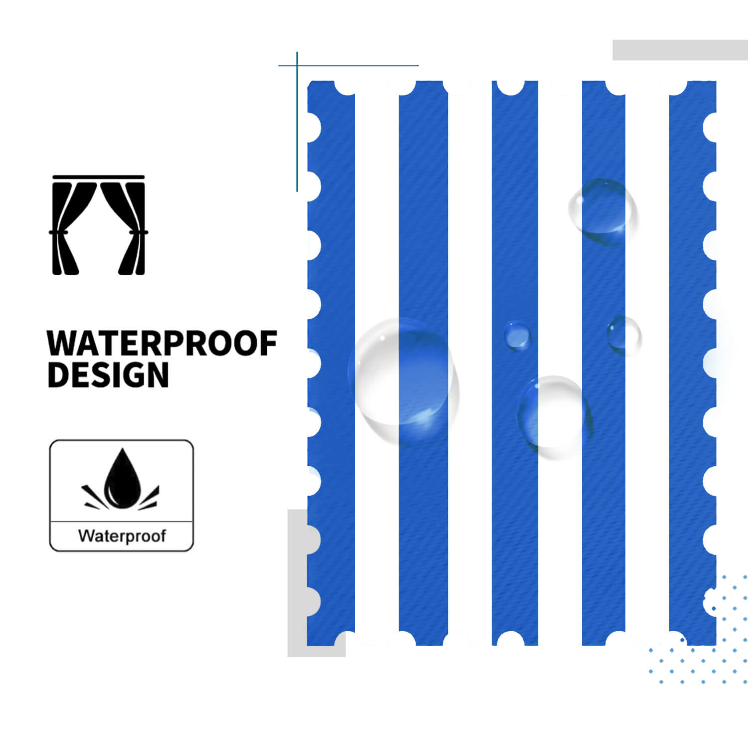 Striped Outdoor Curtains  Waterproof 1 Panel DodgerBlue