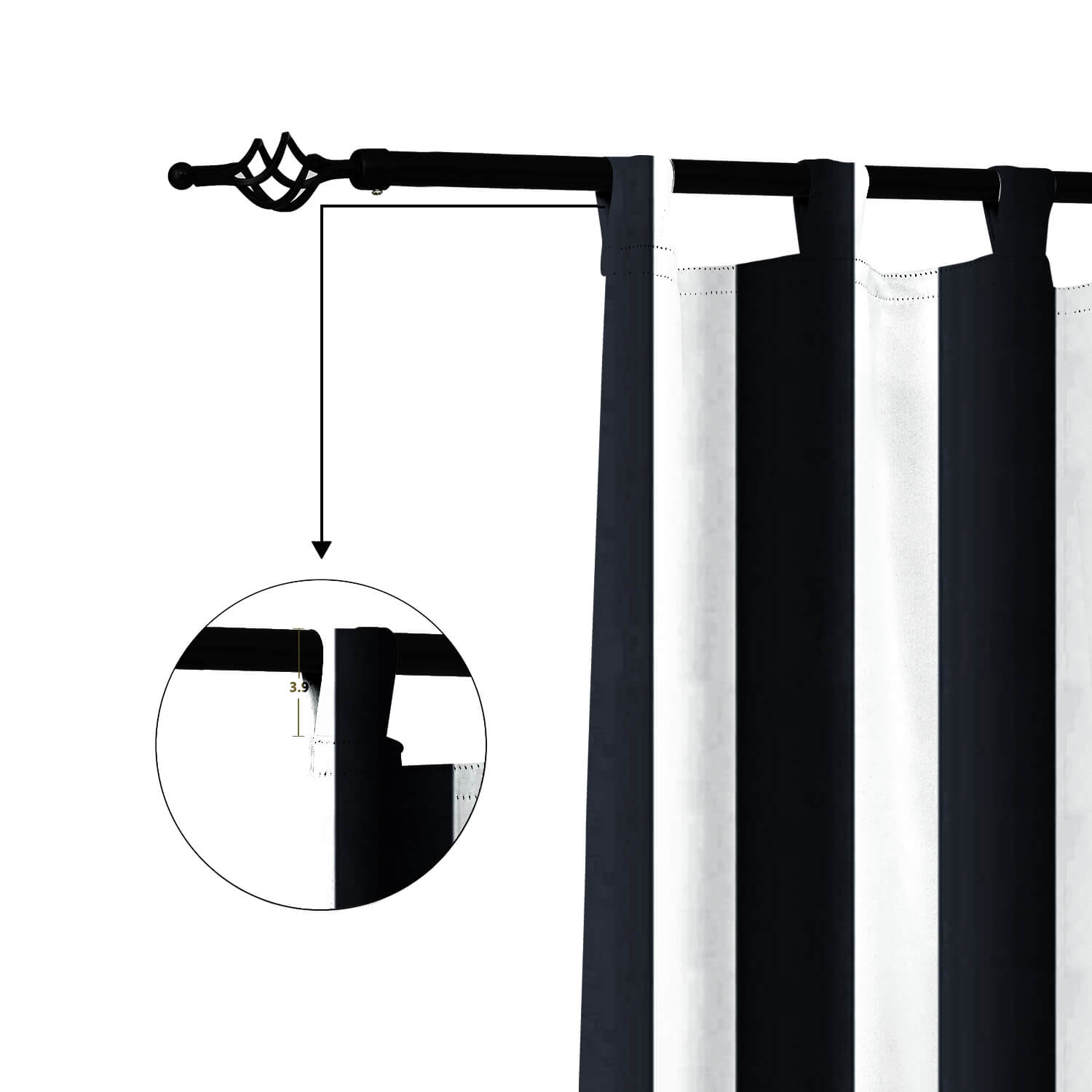 Striped Outdoor Curtains  Waterproof 1 Panel Black