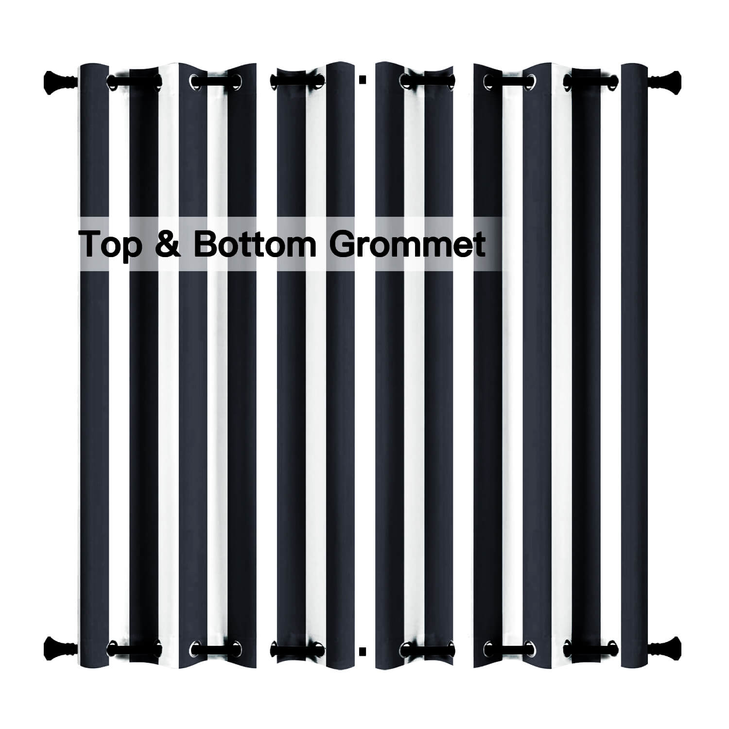 Striped Outdoor Curtains  Waterproof 1 Panel Black