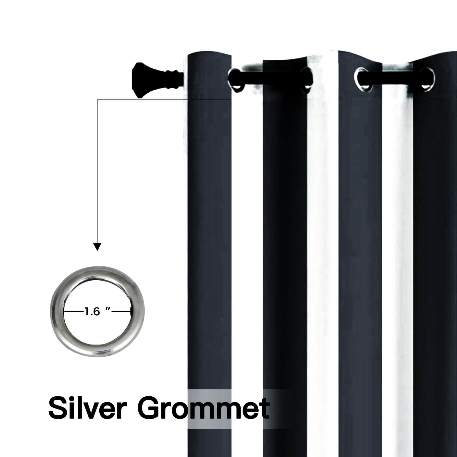 Striped Outdoor Curtains  Waterproof 1 Panel Black