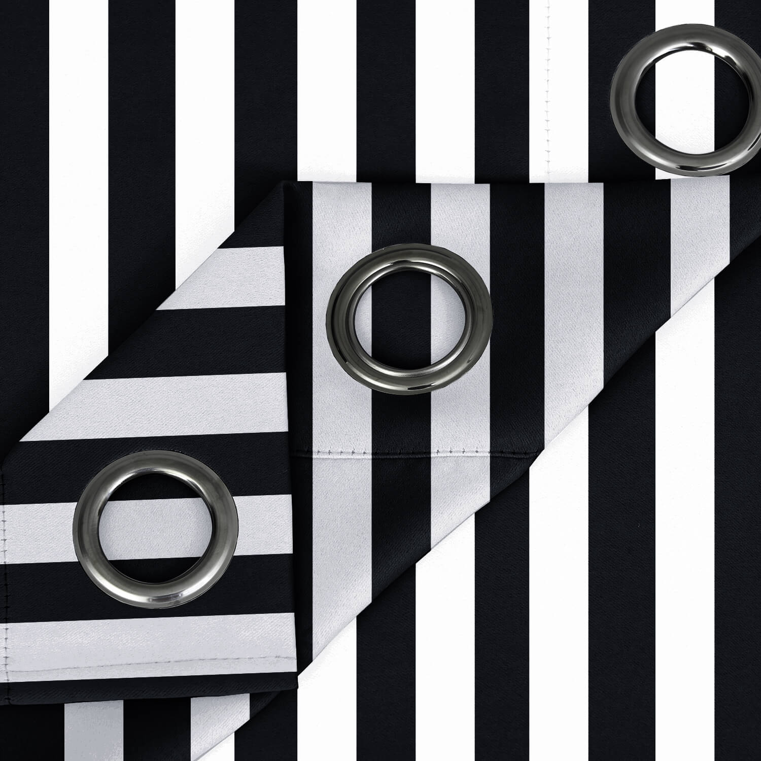 Striped Outdoor Curtains  Waterproof 1 Panel Black