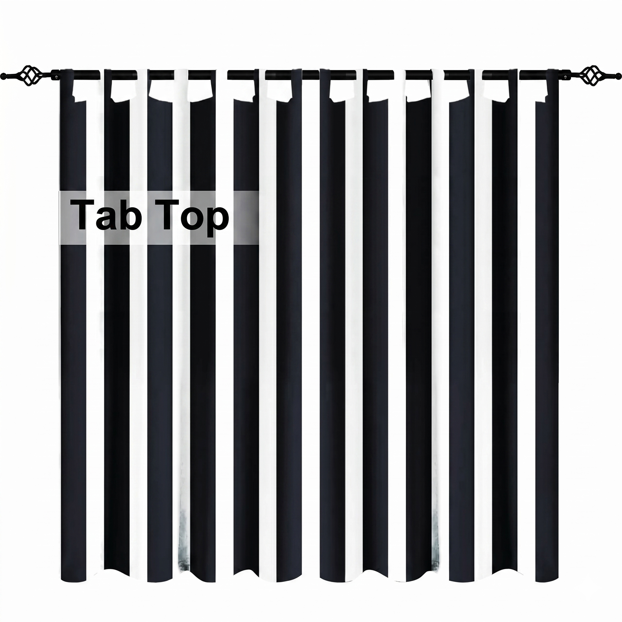 Striped Outdoor Curtains Waterproof 1 Panel Black