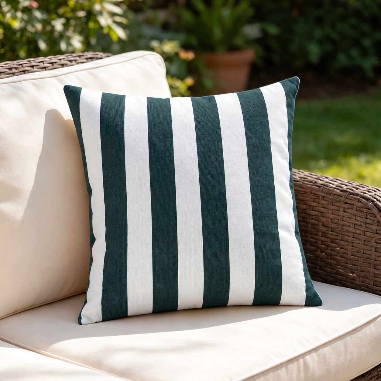 SNOWCITY Striped Outdoor Waterproof Throw Pillow with Insert - Dark Green