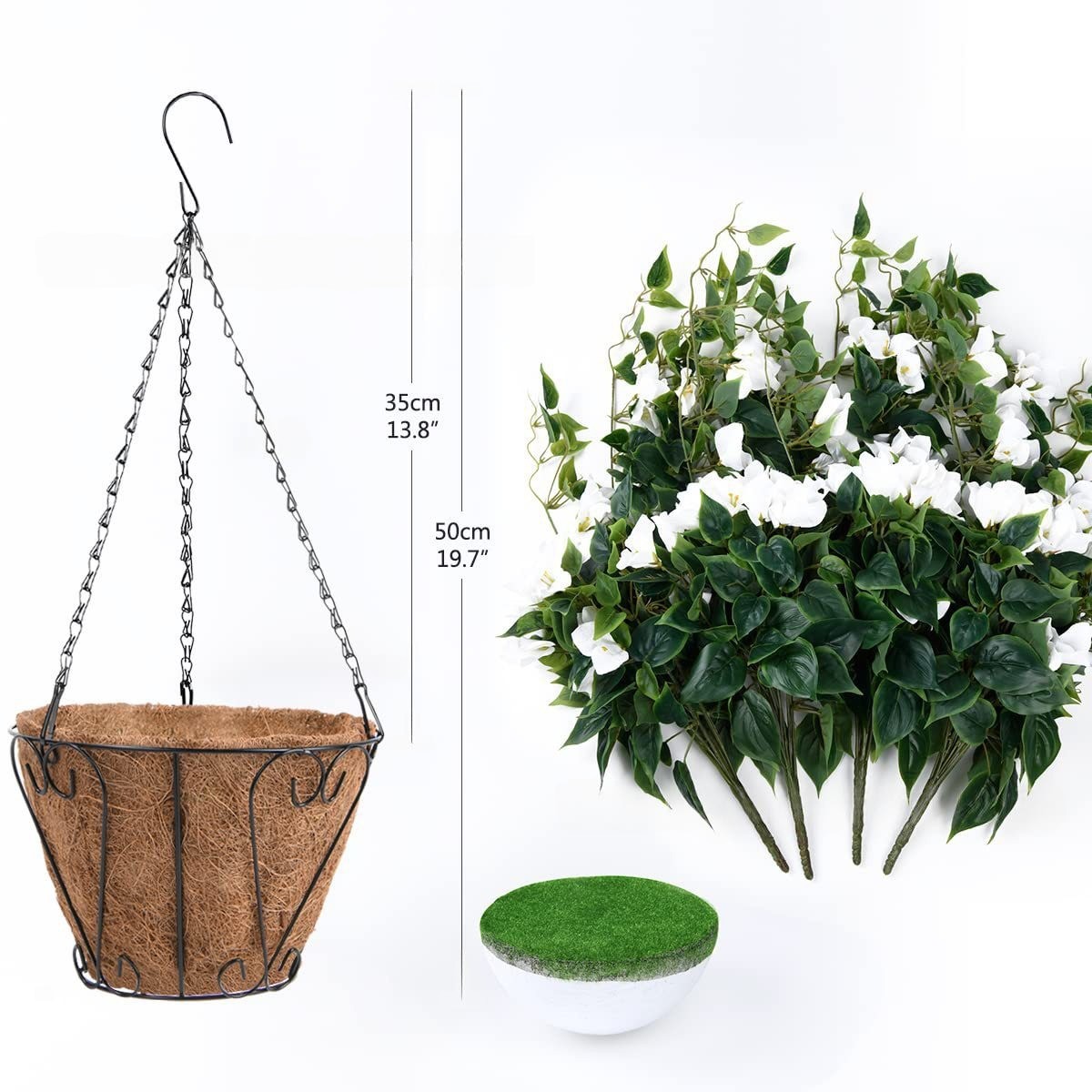 Hanging Plants Baskets outdoor artificial flowers Including flower plate