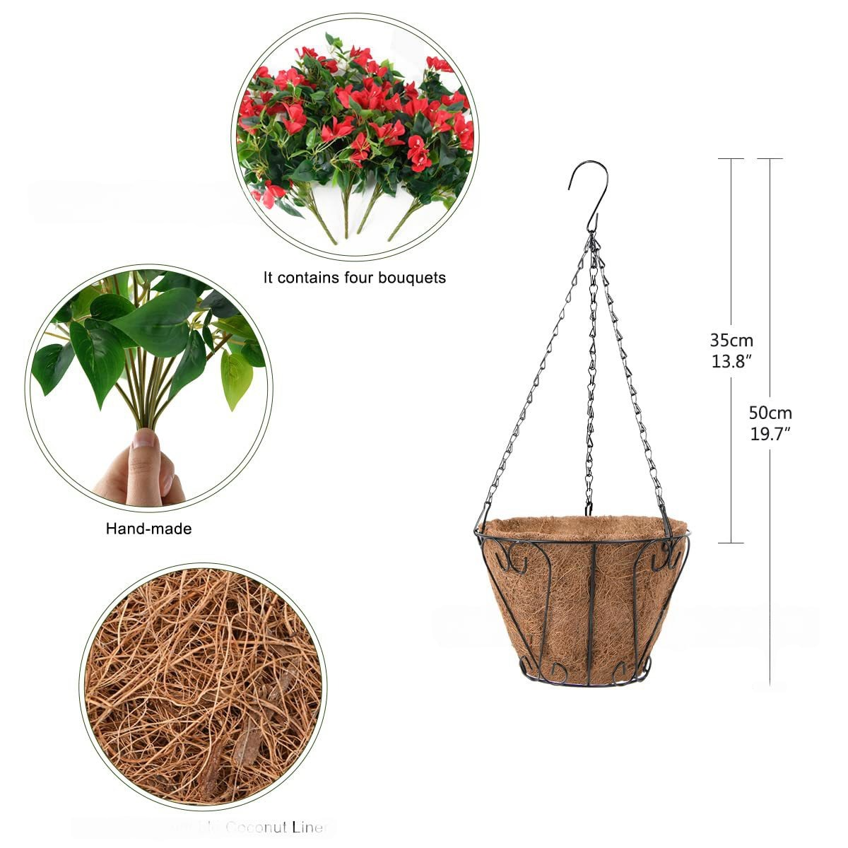 Hanging Plants Baskets outdoor artificial flowers Including flower plate