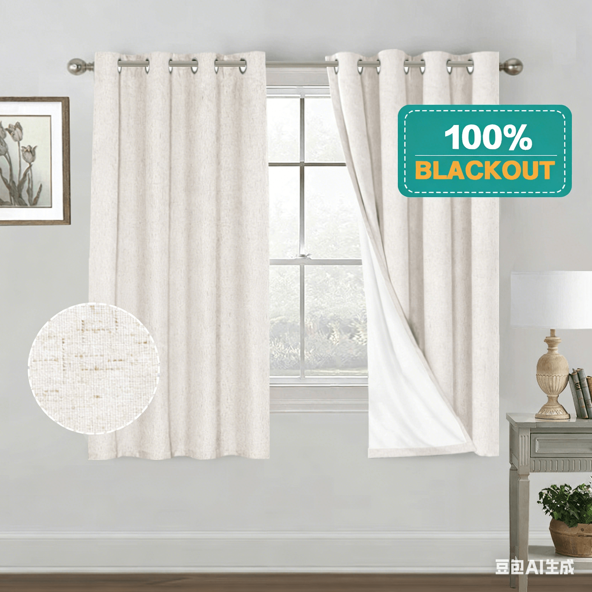 SNOWCITY Linen Blackout Outdoor Curtains Grommet Top