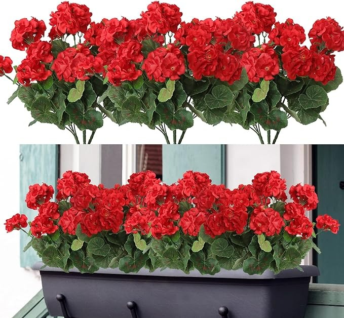 Red Geranium Artificial Flowers for Outdoors