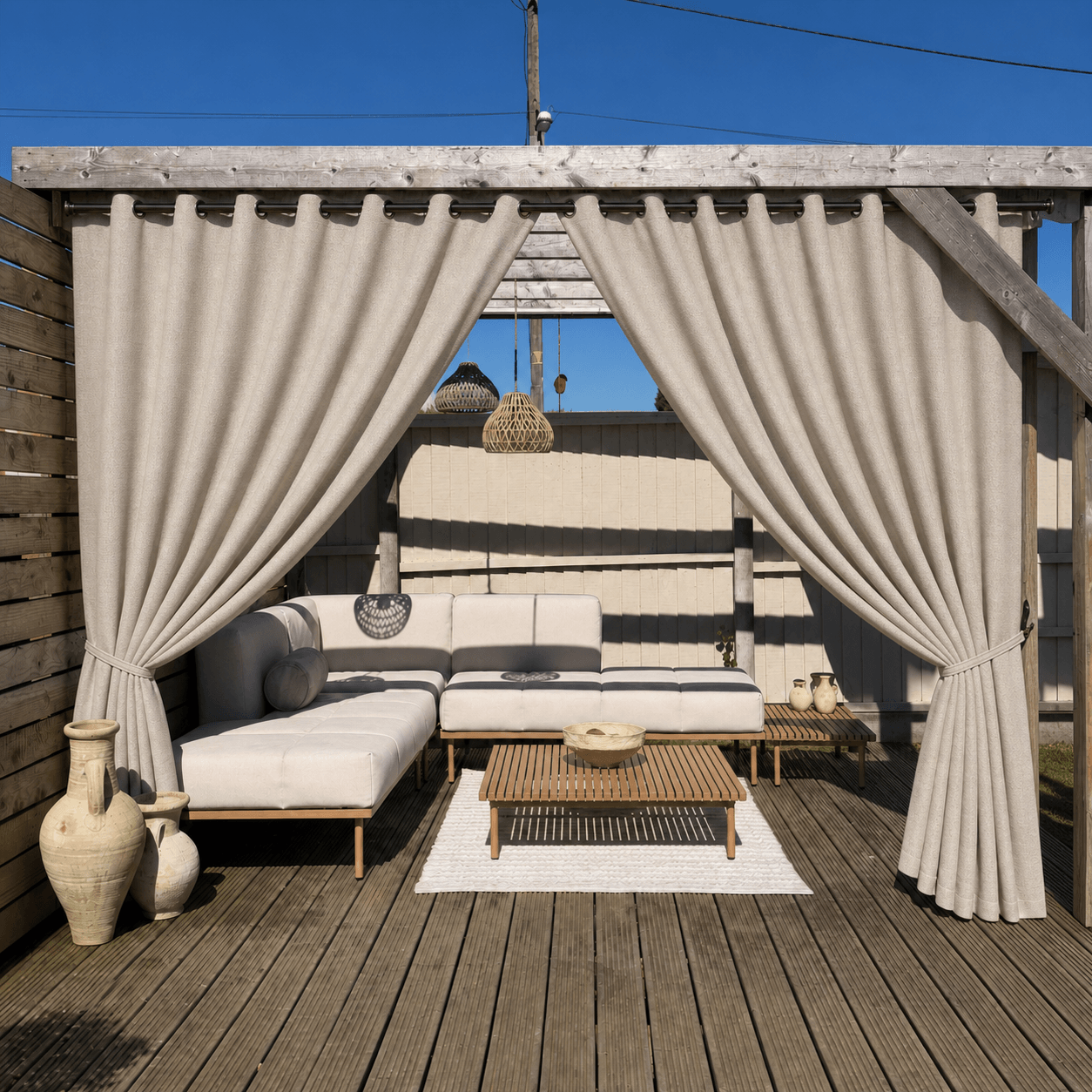 SNOWCITY Outdoor Faux Linen Curtains | 100% Blackout Waterproof 