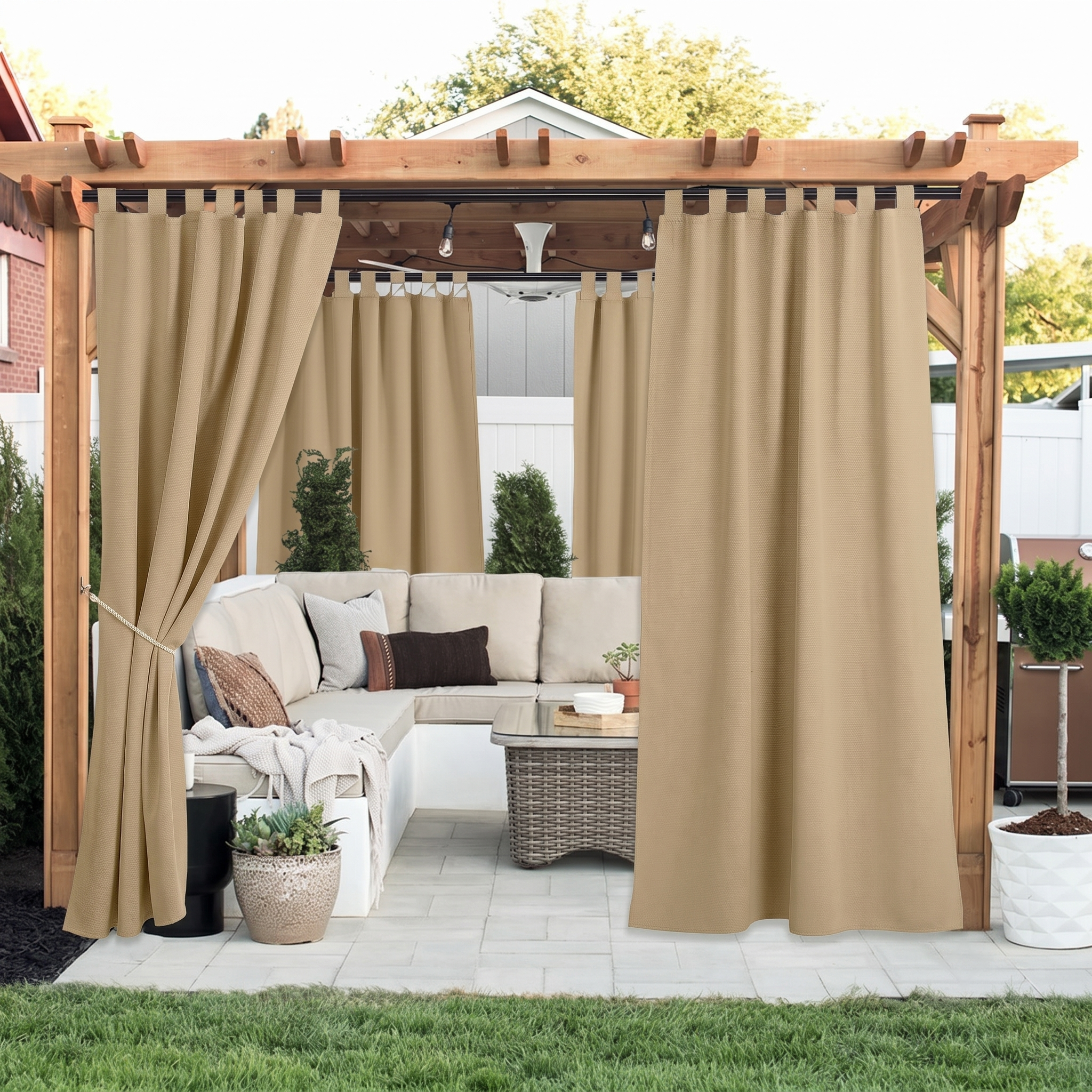 Outdoor Curtains Waterproof Velcro Tab Top 1 Panel - Camel