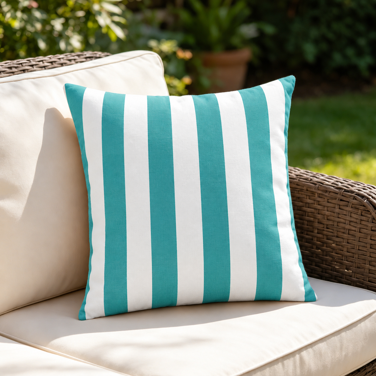SNOWCITY Striped Outdoor Waterproof Throw Pillow with Insert - Glacier Blue