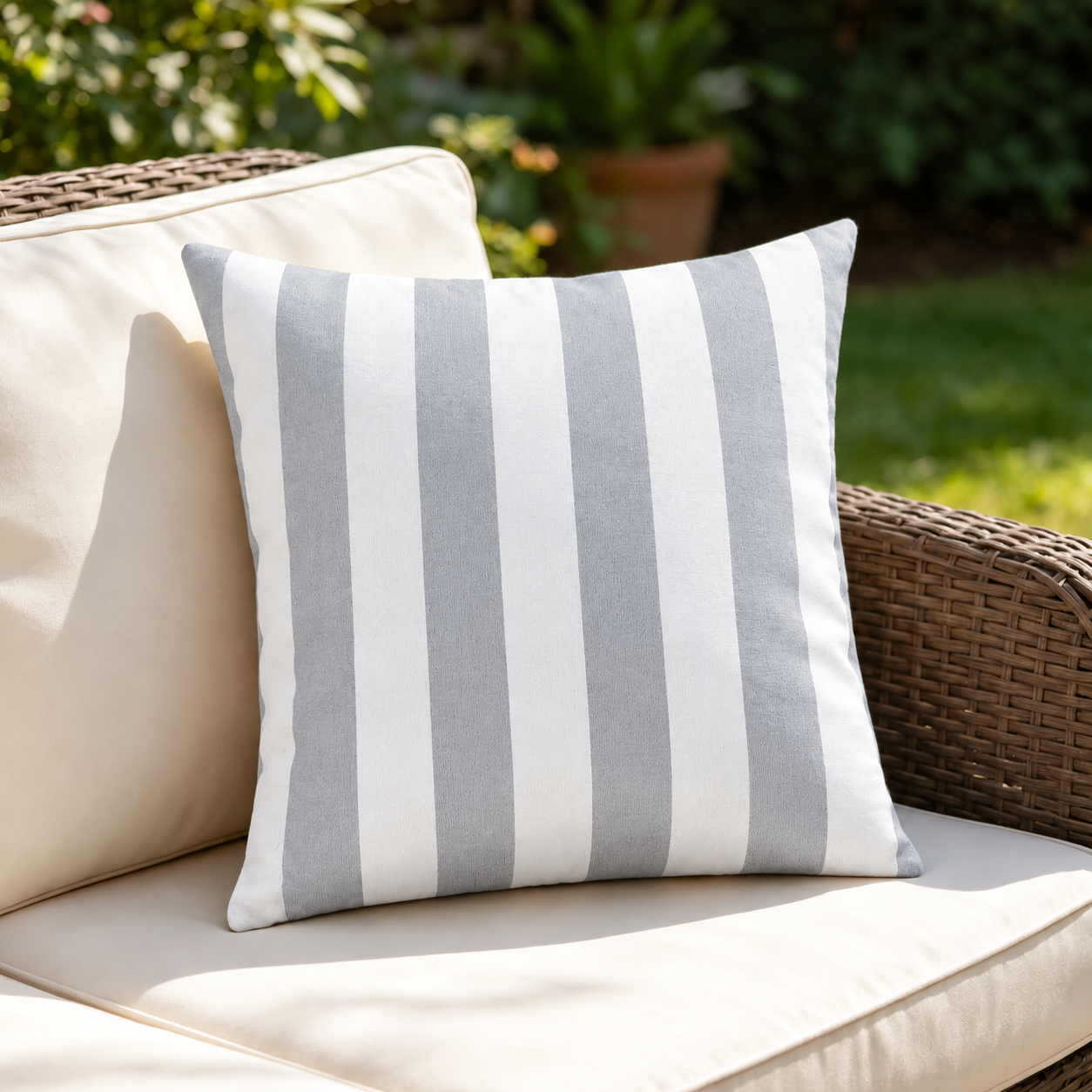 SNOWCITY Striped Outdoor Waterproof Throw Pillow with Insert - Gray