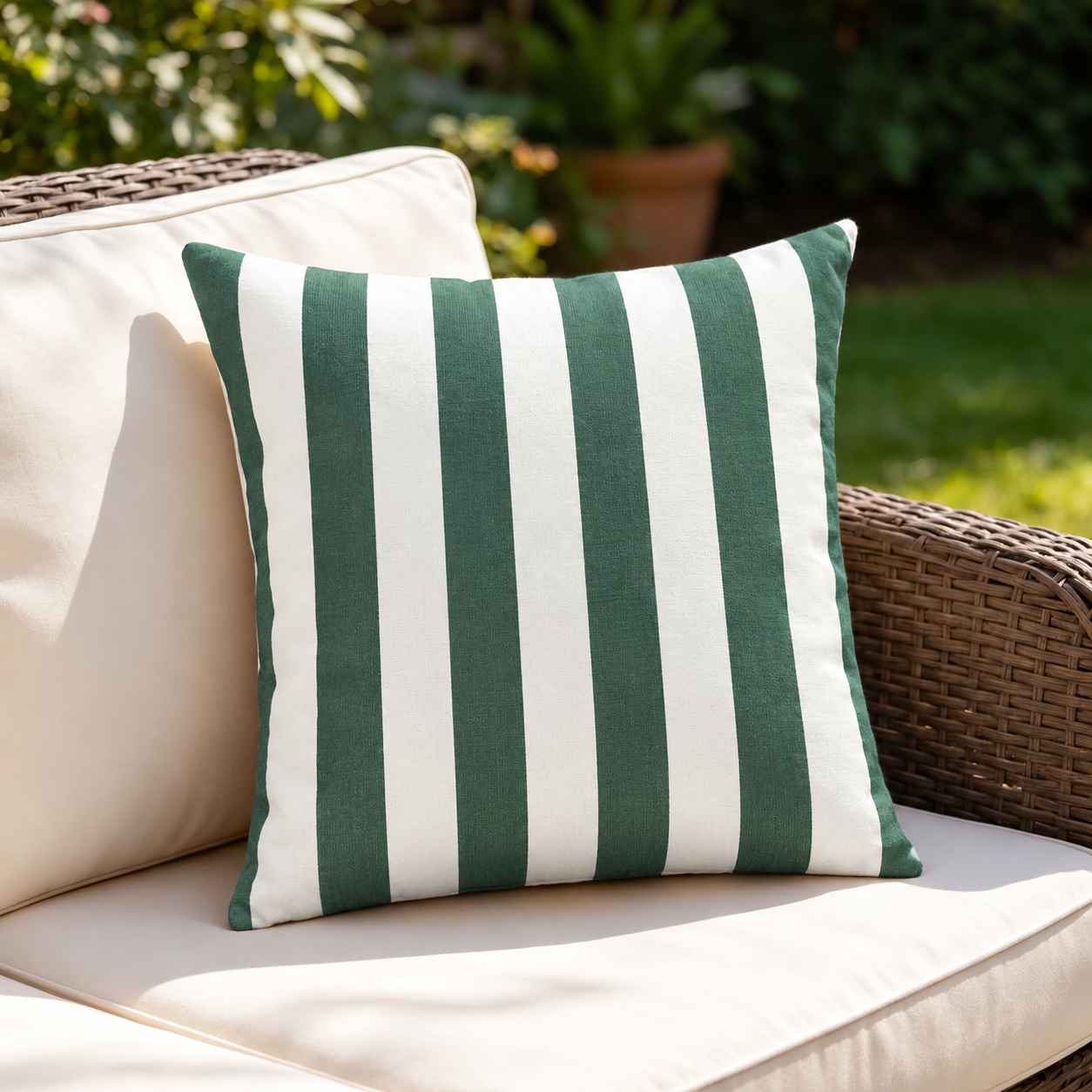 SNOWCITY Striped Outdoor Waterproof Throw Pillow with Insert - Green