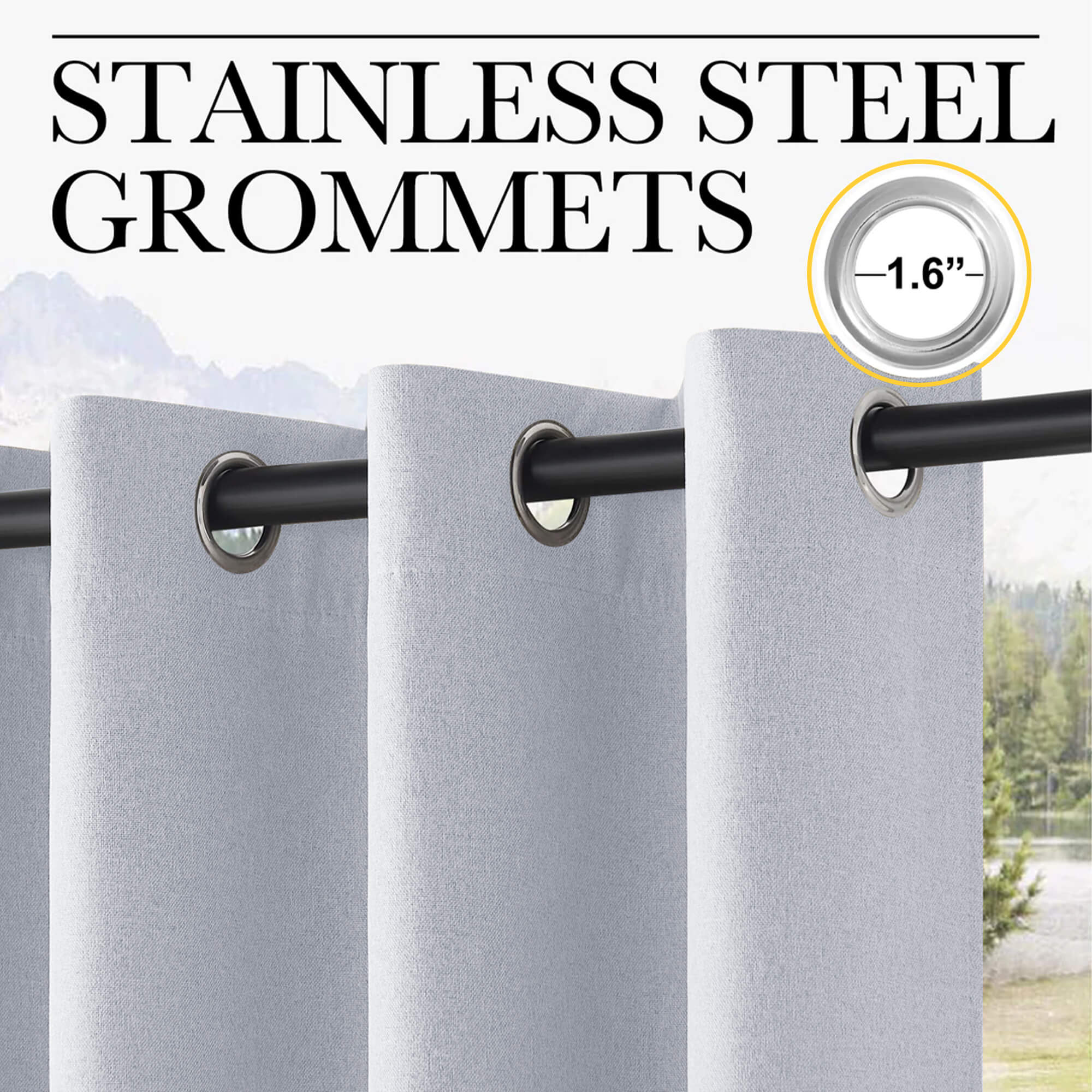 SNOWCITY Outdoor 100% Blackout Waterproof Double-Sided High-Quality Combed Cotton Curtains, Natural