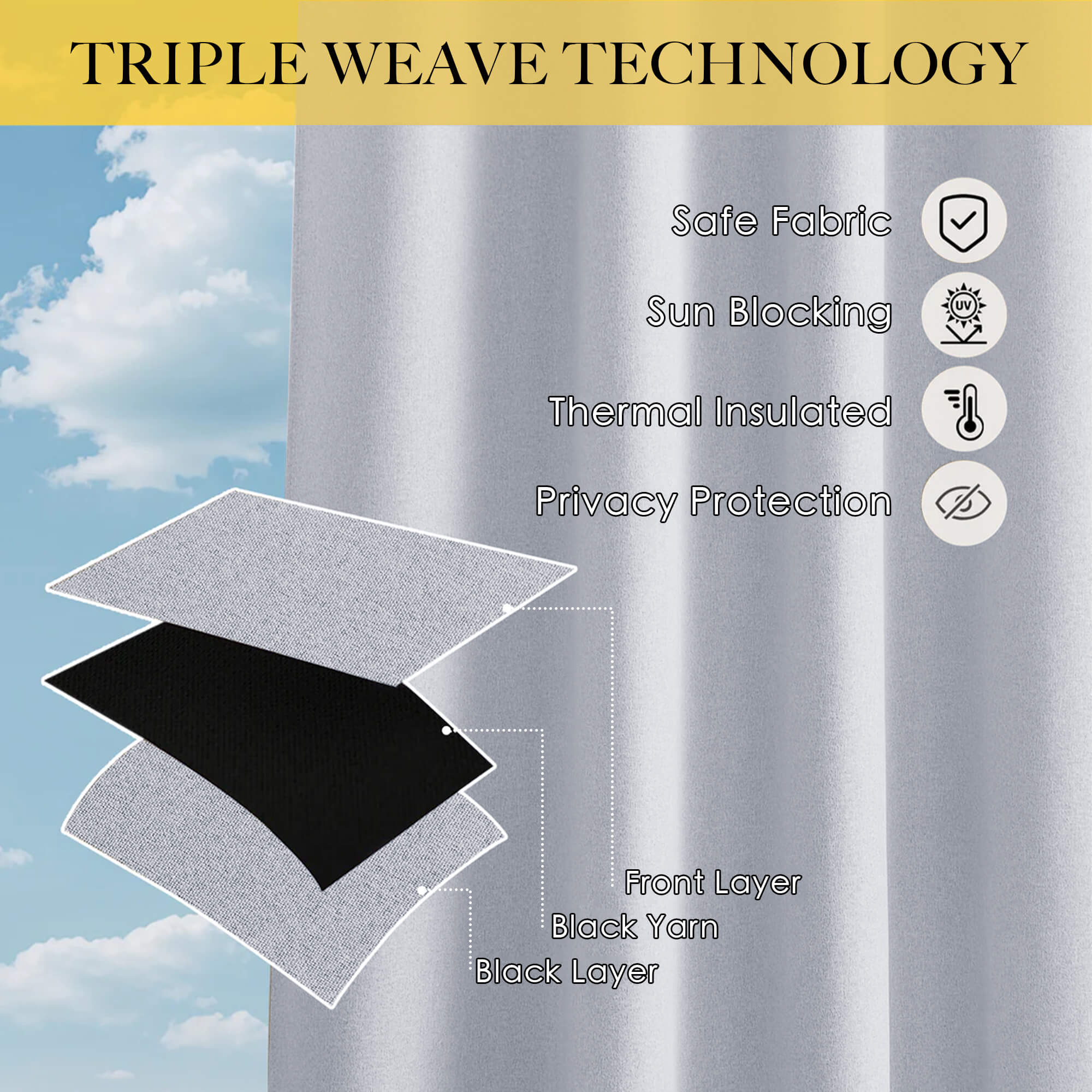 SNOWCITY Outdoor 100% Blackout Waterproof Double-Sided High-Quality Combed Cotton Curtains, Natural