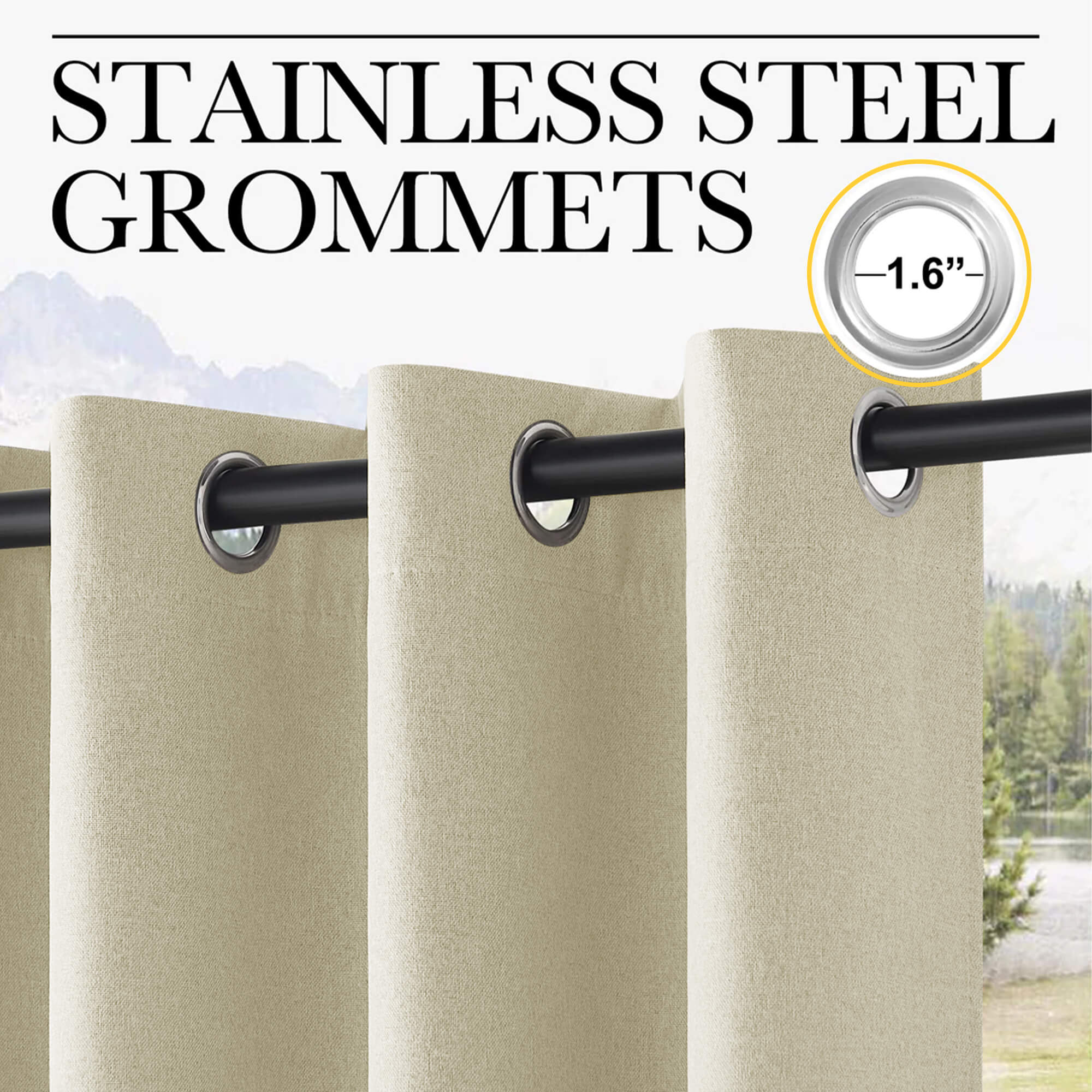 SNOWCITY Outdoor 100% Blackout Waterproof Double-Sided High-Quality Combed Cotton Curtains, Light Beige