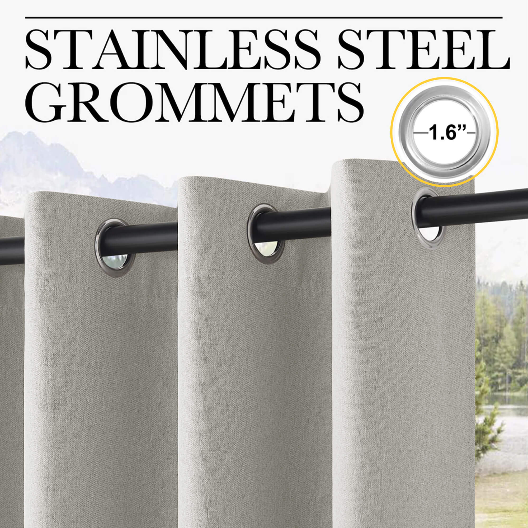 SNOWCITY Outdoor 100% Blackout Waterproof Double-Sided High-Quality Combed Cotton Curtains, Light Gray