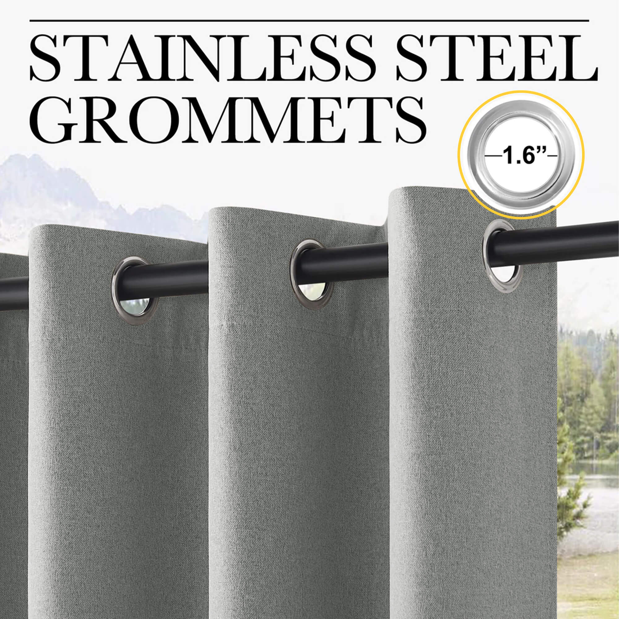 SNOWCITY Outdoor 100% Blackout Waterproof Double-Sided High-Quality Combed Cotton Curtains, Medium Gray