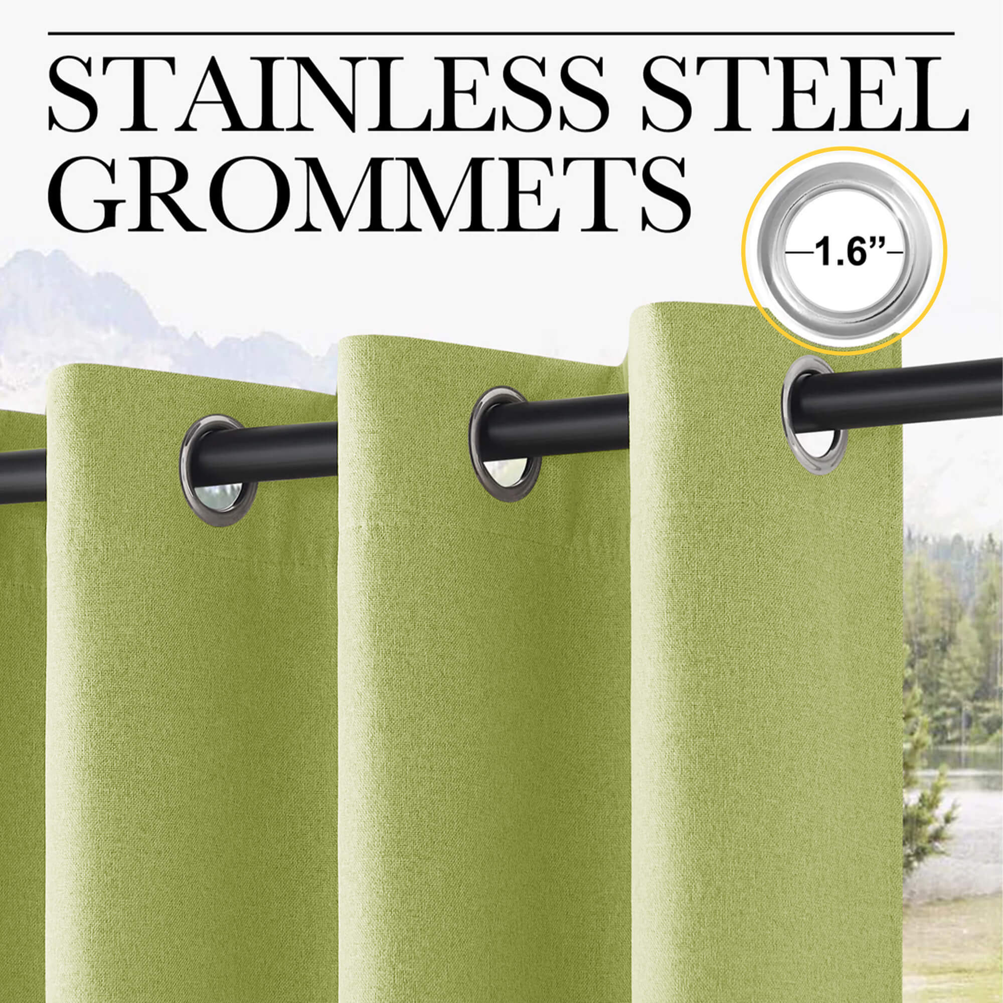 SNOWCITY Outdoor 100% Blackout Waterproof Double-Sided High-Quality Combed Cotton Curtains, Matcha Green