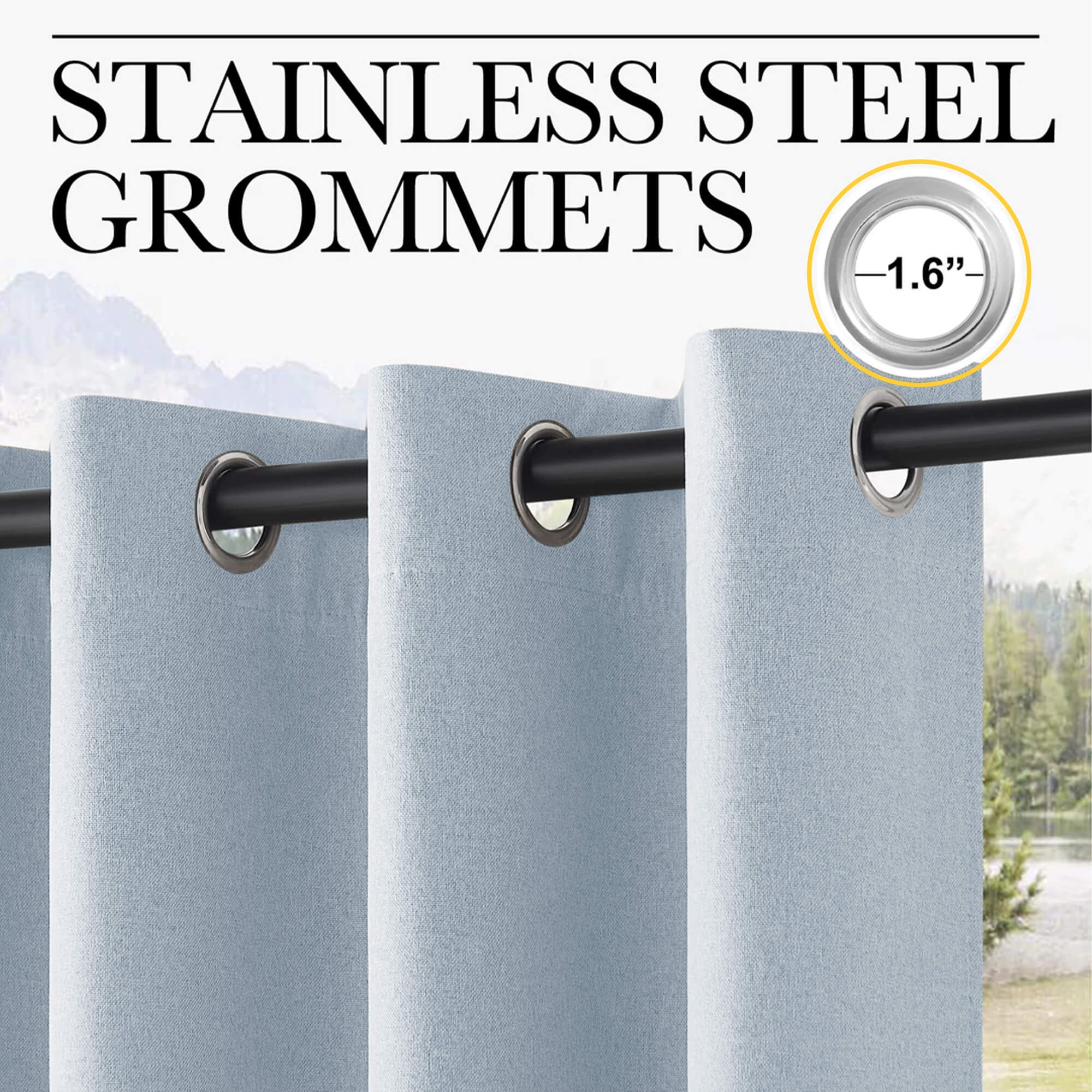 SNOWCITY Outdoor 100% Blackout Waterproof Double-Sided High-Quality Combed Cotton Curtains, Light Blue