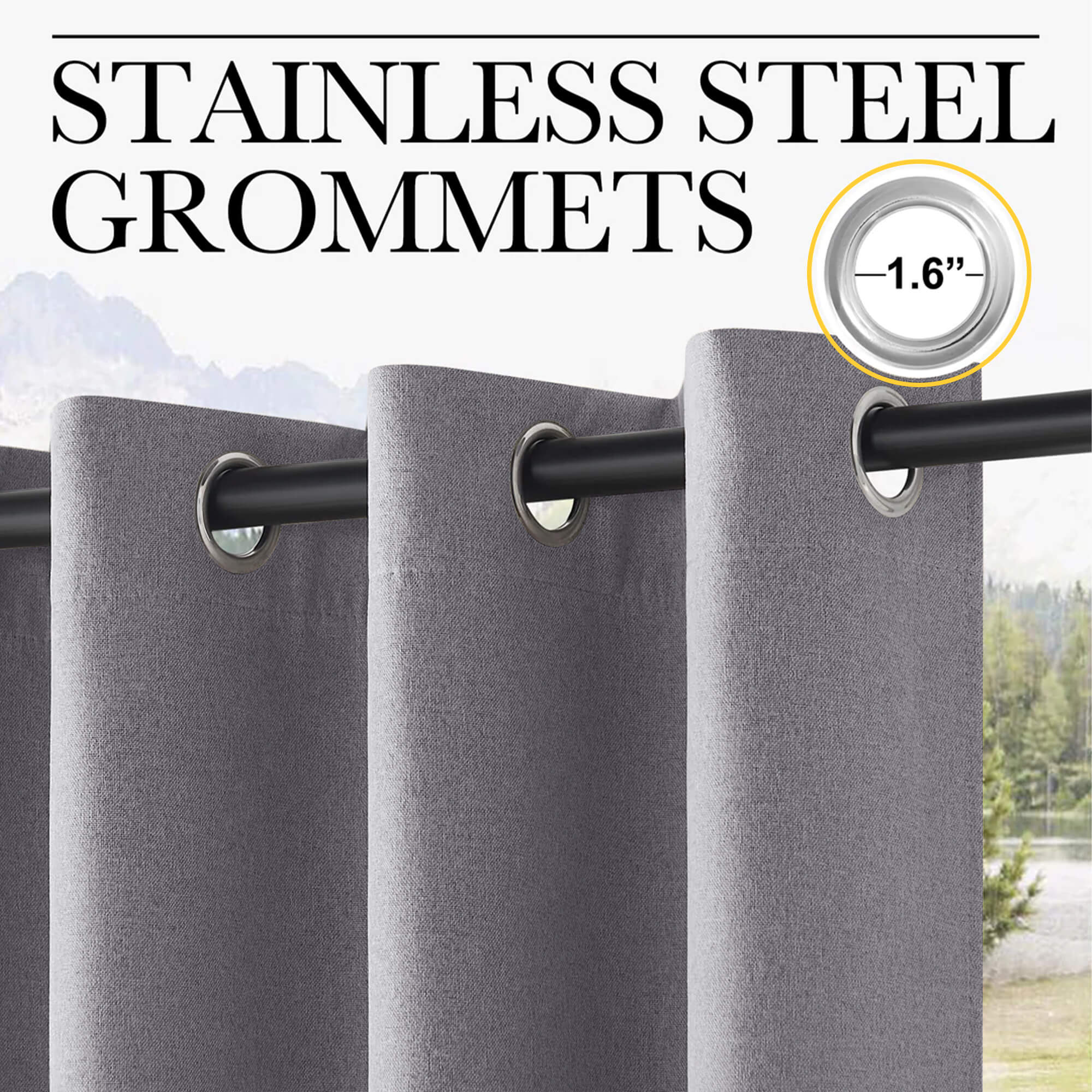 SNOWCITY Outdoor 100% Blackout Waterproof Double-Sided High-Quality Combed Cotton Curtains, Dark Gray