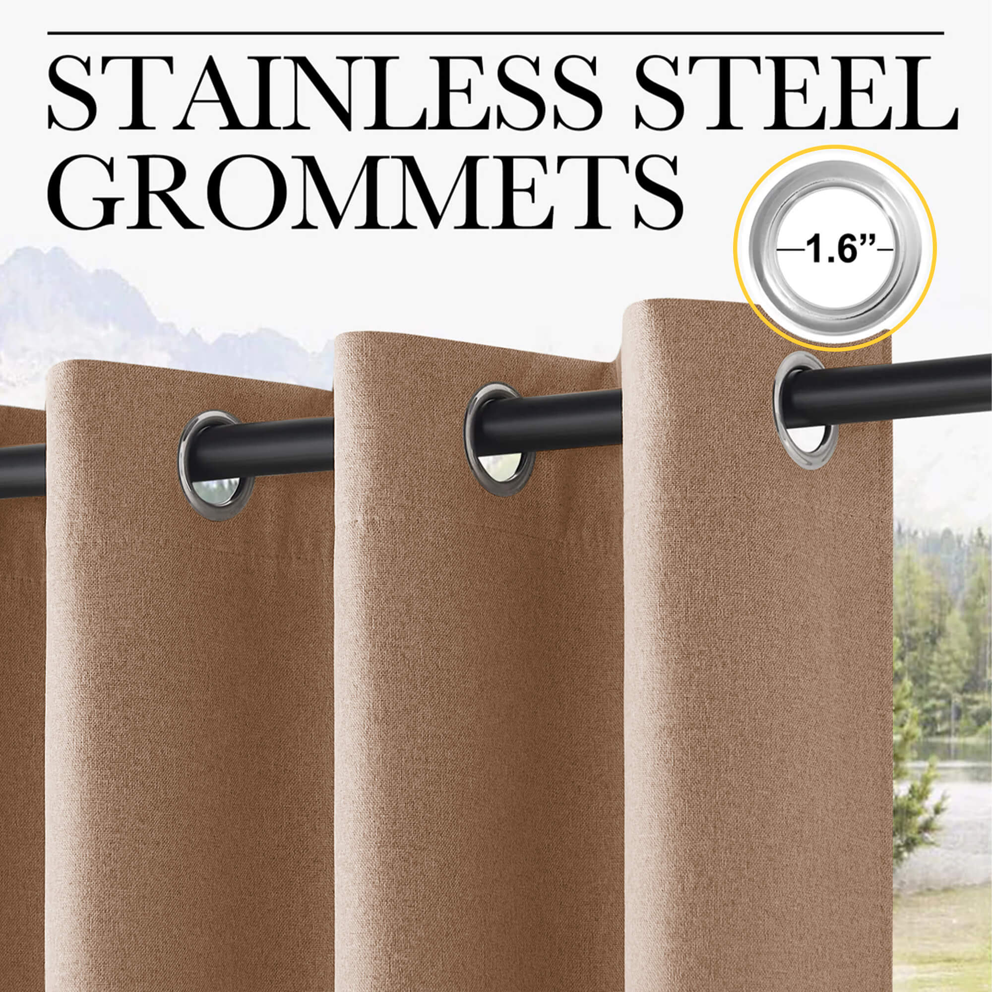 SNOWCITY Outdoor 100% Blackout Waterproof Double-Sided High-Quality Combed Cotton Curtains, Coffee Brown