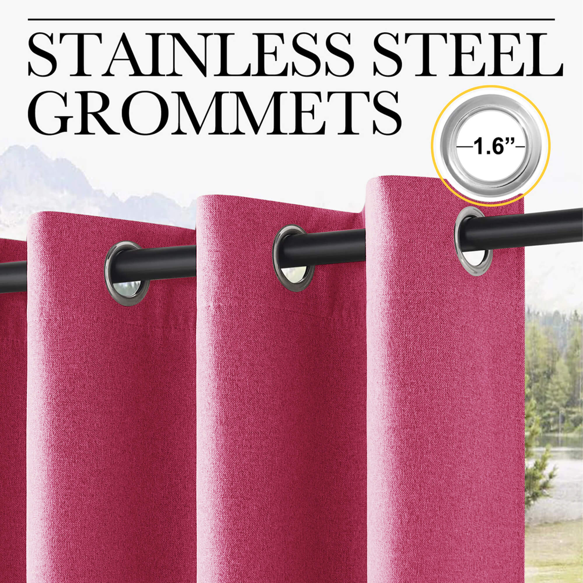 SNOWCITY Outdoor 100% Blackout Waterproof Double-Sided High-Quality Combed Cotton Curtains, Burgundy