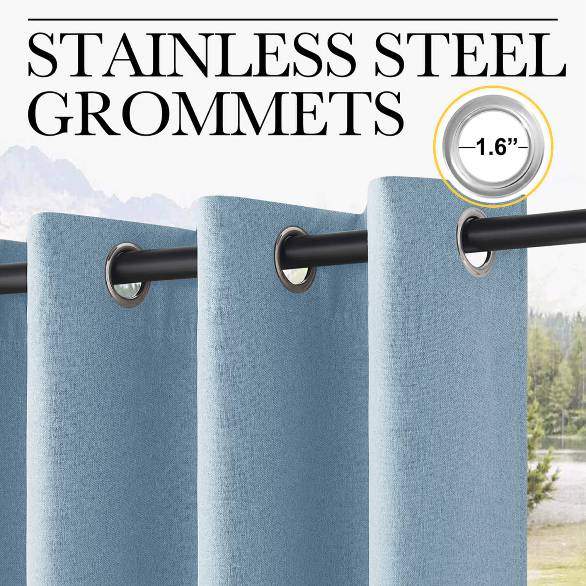 SNOWCITY Outdoor 100% Blackout Waterproof Double-Sided High-Quality Combed Cotton Curtains, Sky Blue