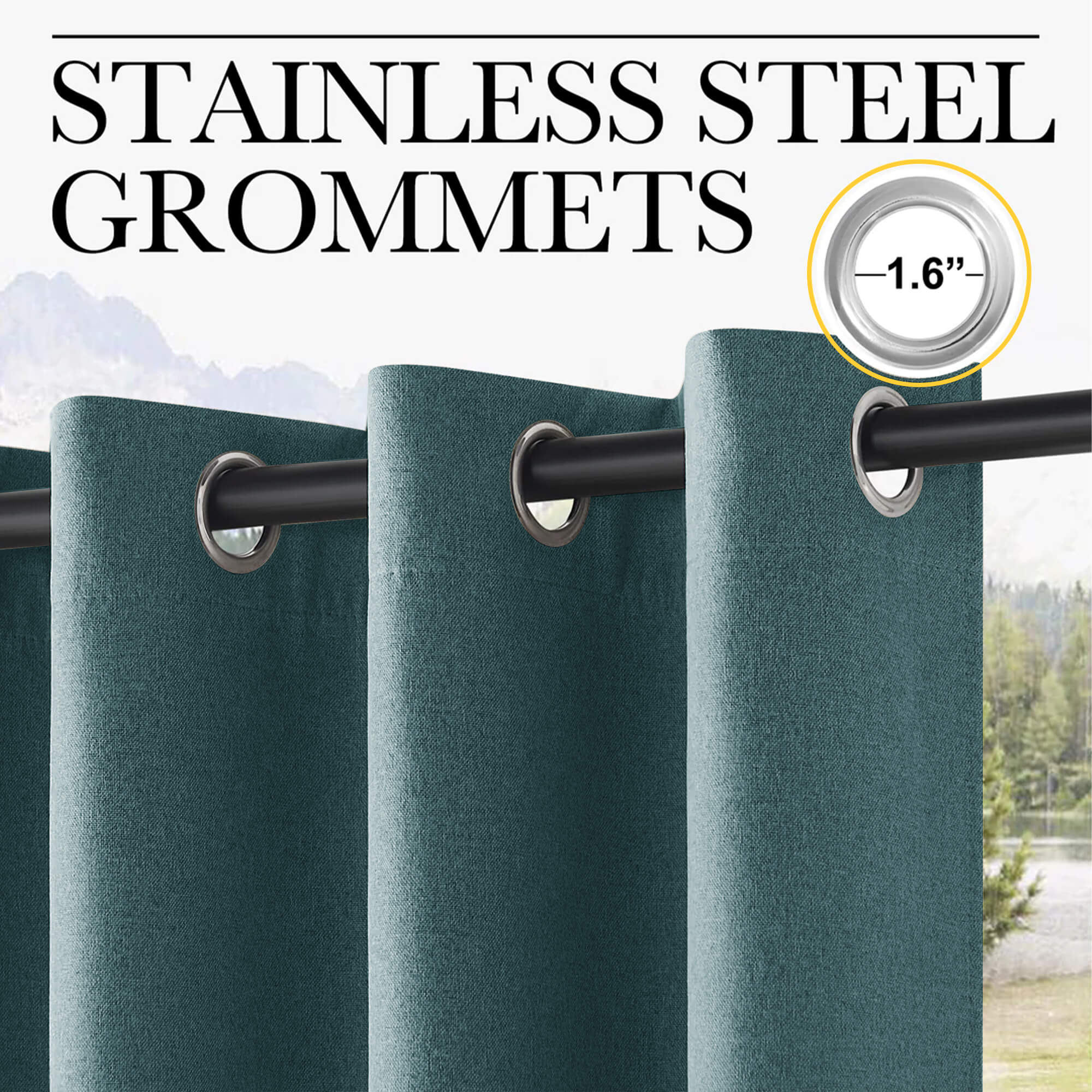 SNOWCITY Outdoor 100% Blackout Waterproof Double-Sided High-Quality Combed Cotton Curtains, Deep Ocean Blue