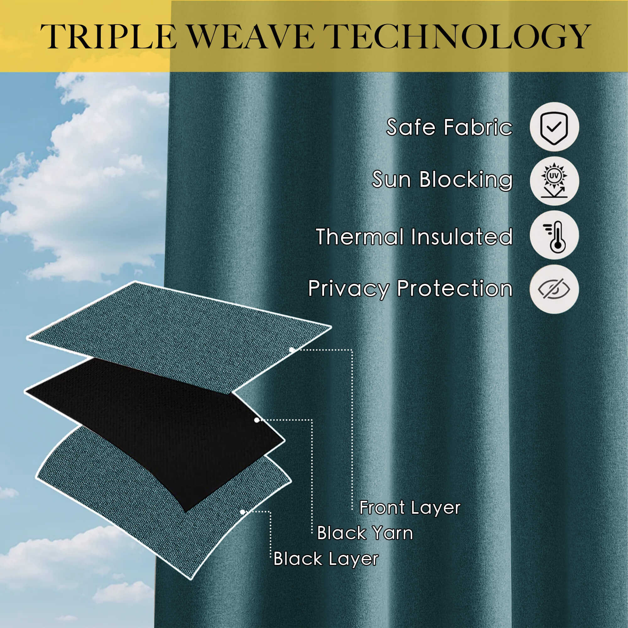 SNOWCITY Outdoor 100% Blackout Waterproof Double-Sided High-Quality Combed Cotton Curtains, Deep Ocean Blue