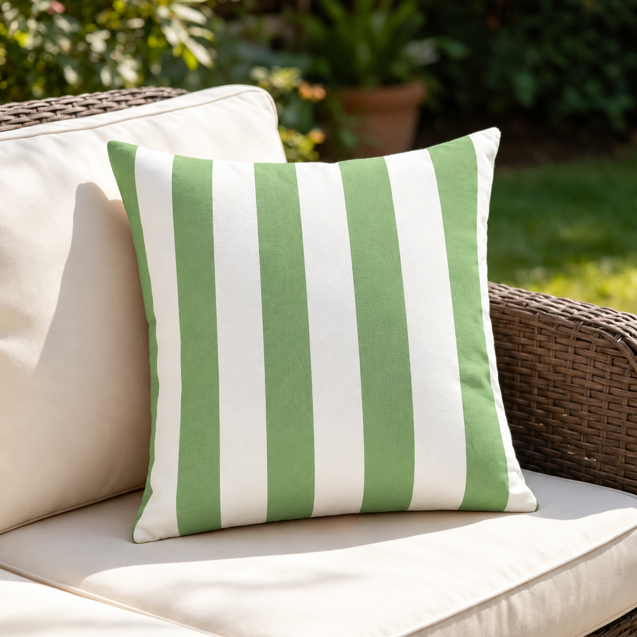 SNOWCITY Striped Outdoor Waterproof Throw Pillow with Insert - Jasmine Green