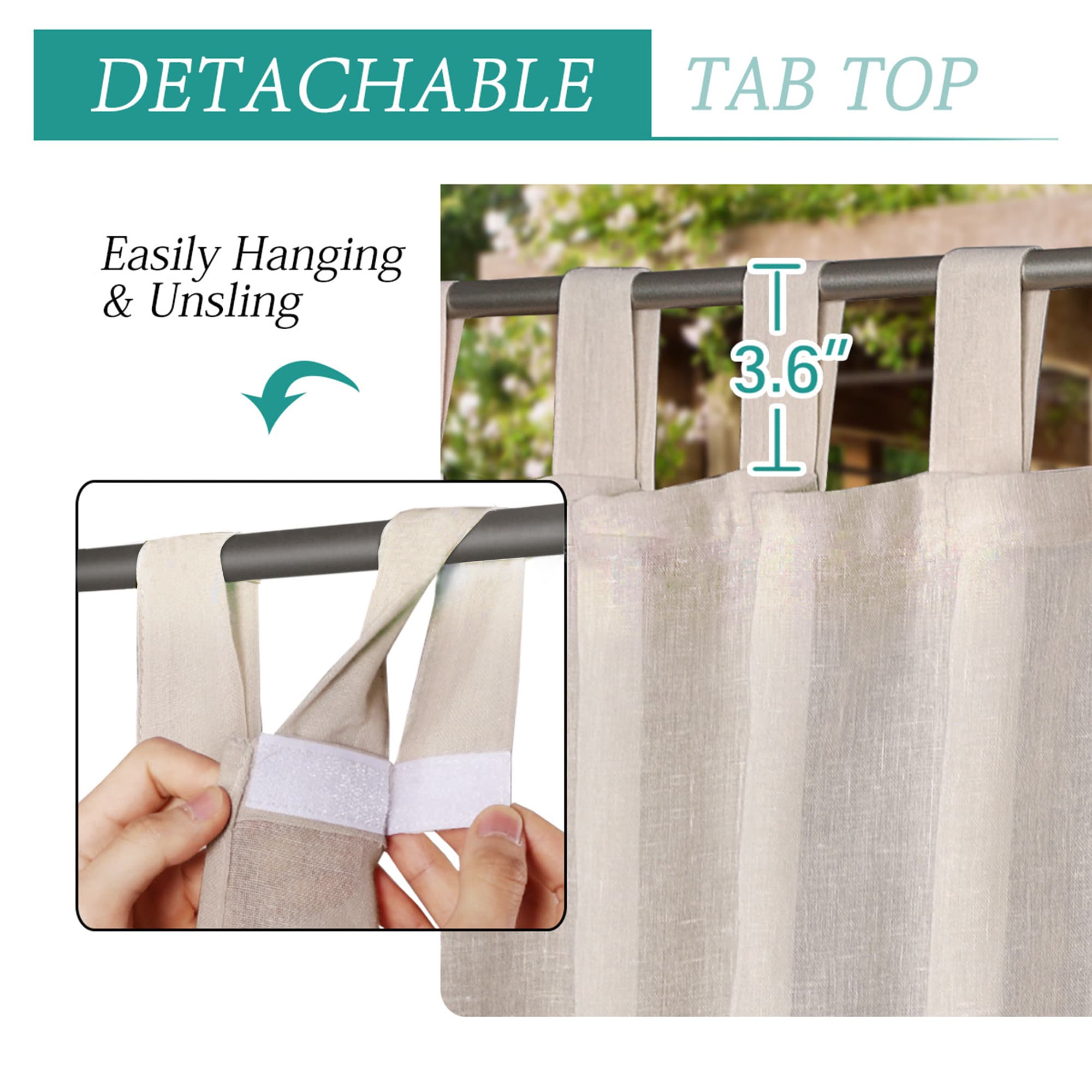 Outdoor Linen Waterproof Curtains Velcro Tab Top