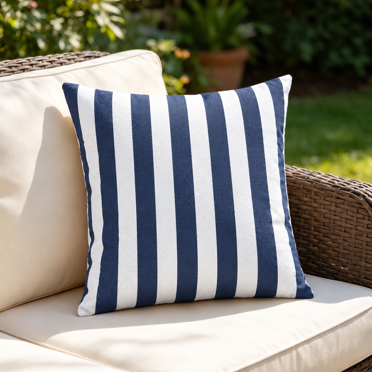 SNOWCITY Striped Outdoor Waterproof Throw Pillow with Insert - Navy blue