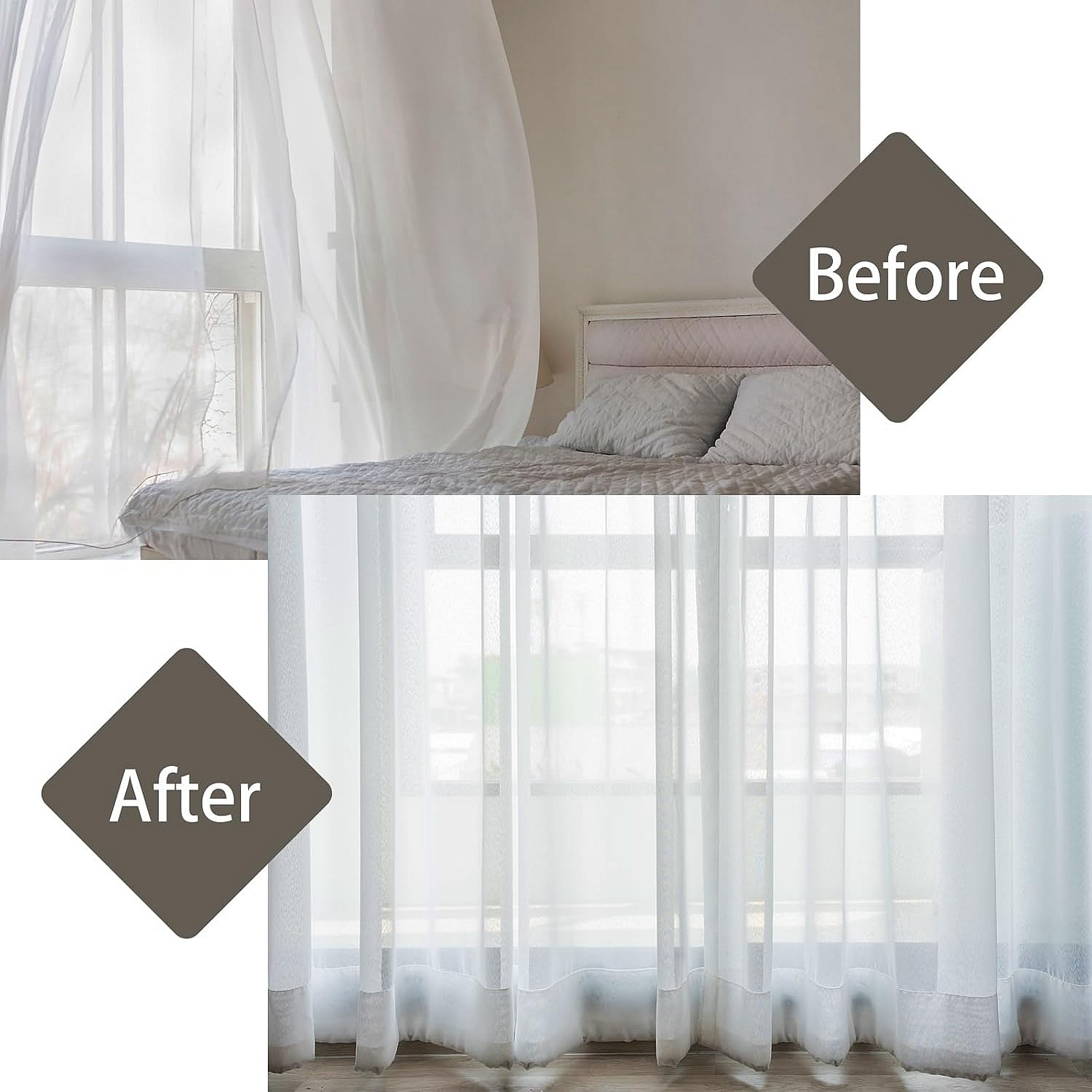 Outdoor Sheer Curtains Waterproof Velcro Tab Top 1 Panel - White